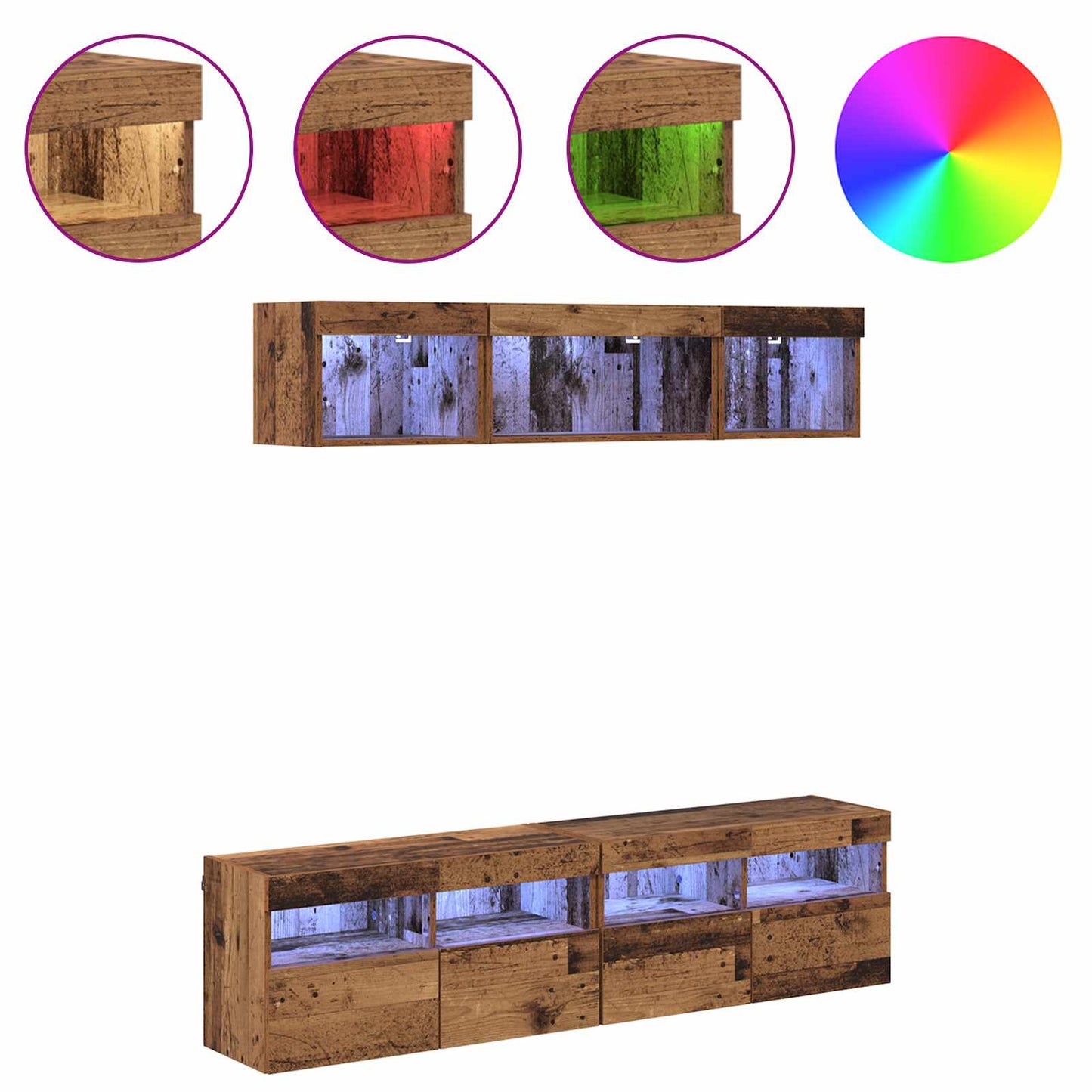 TV Wand Einheiten mit LED mit LED 5 pcs Altholz 80 x 30 x 40 cm