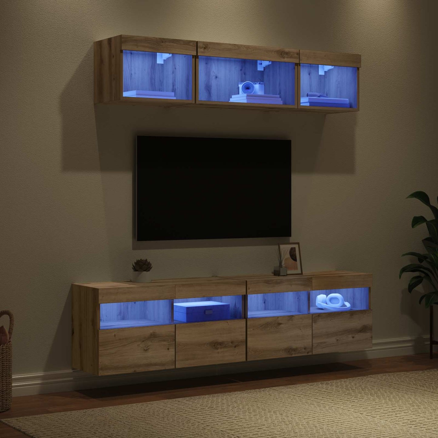 TV Wand Einheiten mit LED 5 pcs Artisan-Eiche 80 x 30 x 40 cm