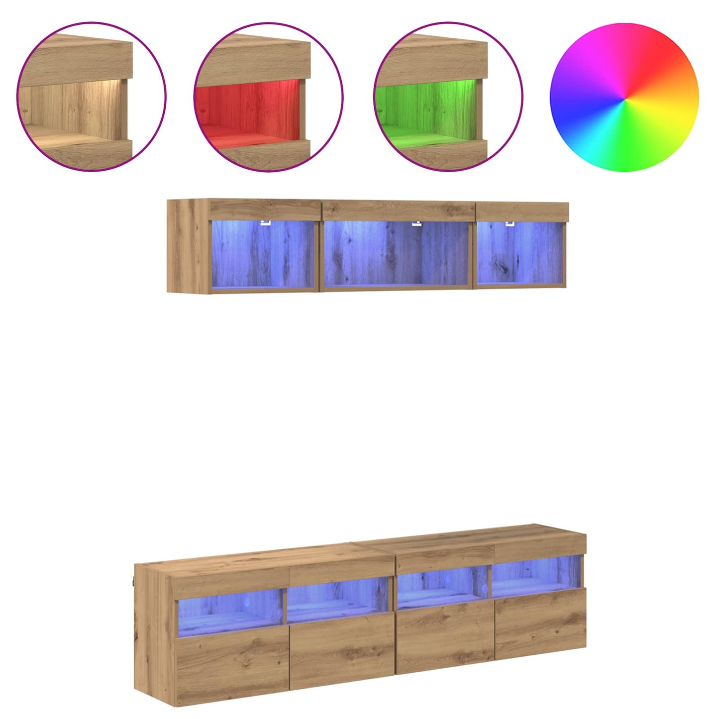 TV Wand Einheiten mit LED 5 pcs Artisan-Eiche 80 x 30 x 40 cm