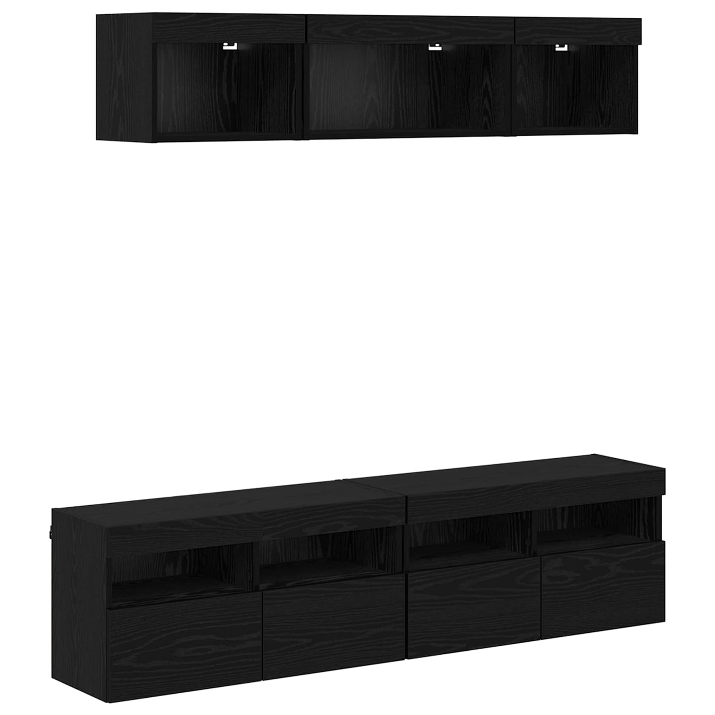 TV Wand Einheiten mit LED mit LED 5 pcs Schwarz Eichen-Optik