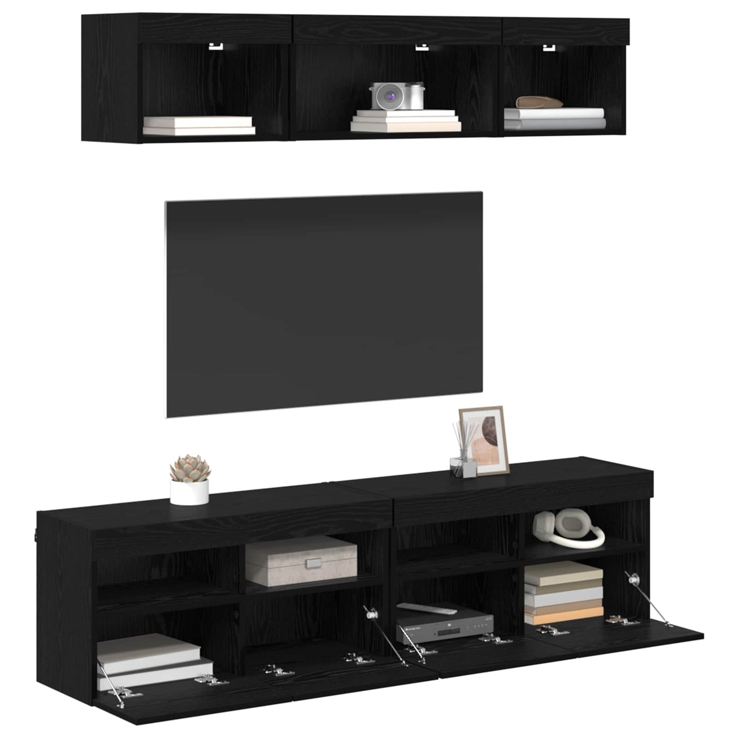 TV Wand Einheiten mit LED mit LED 5 pcs Schwarz Eichen-Optik