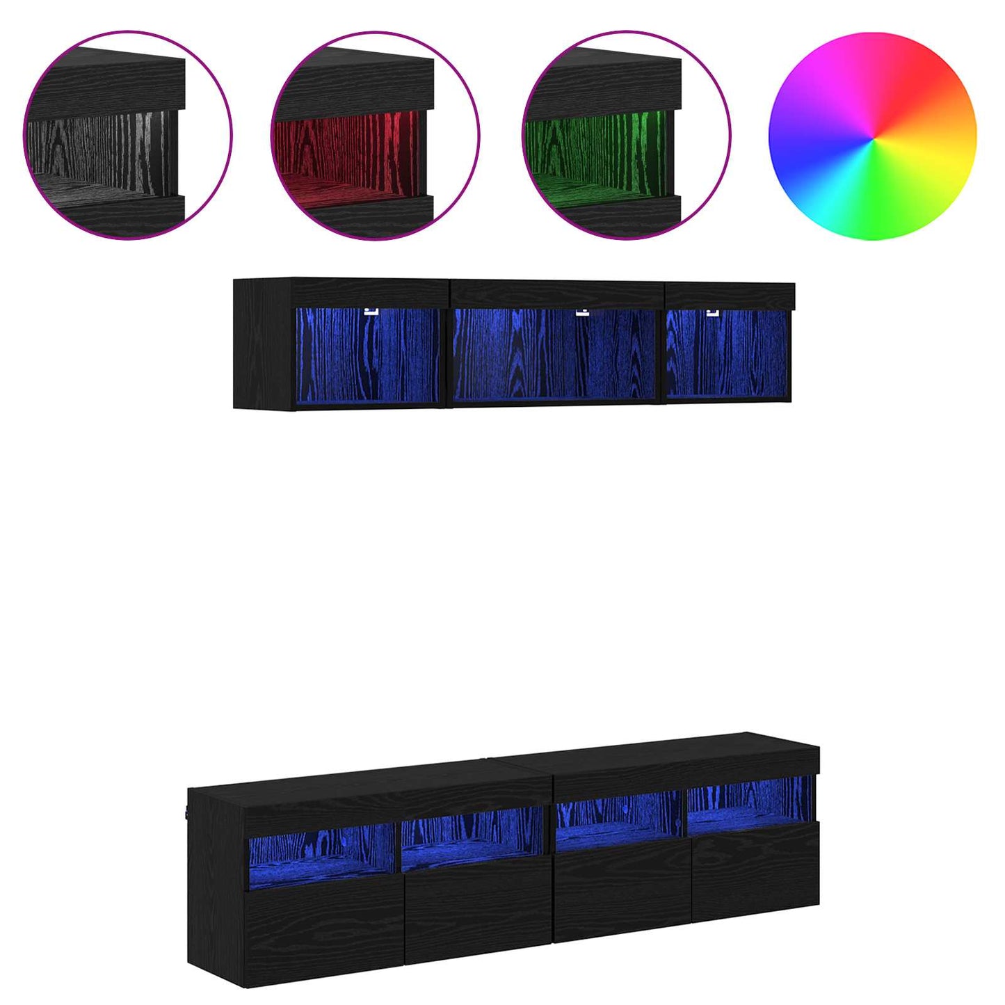 TV Wand Einheiten mit LED mit LED 5 pcs Schwarz Eichen-Optik