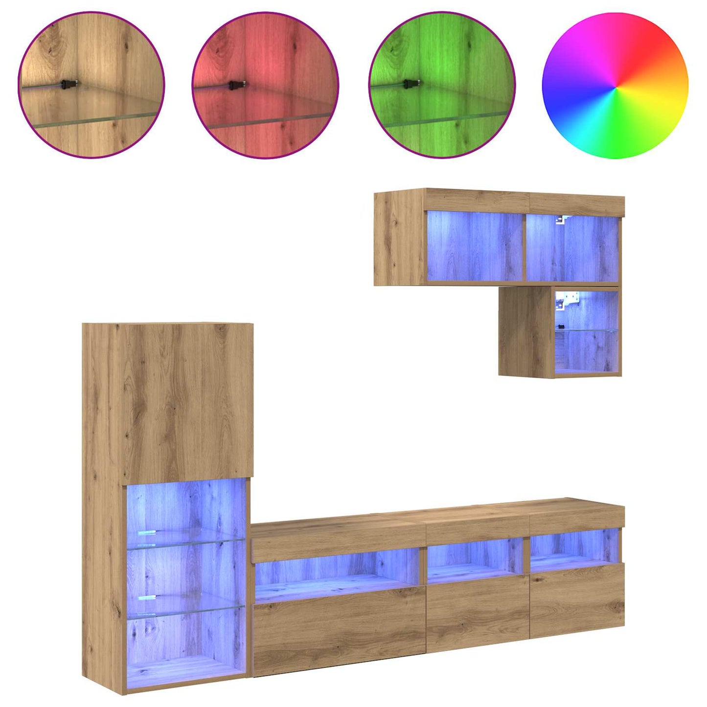 TV-Wandgeräte Wandmontiert 6 pcs Artisan-Eiche Holzwerkstoff