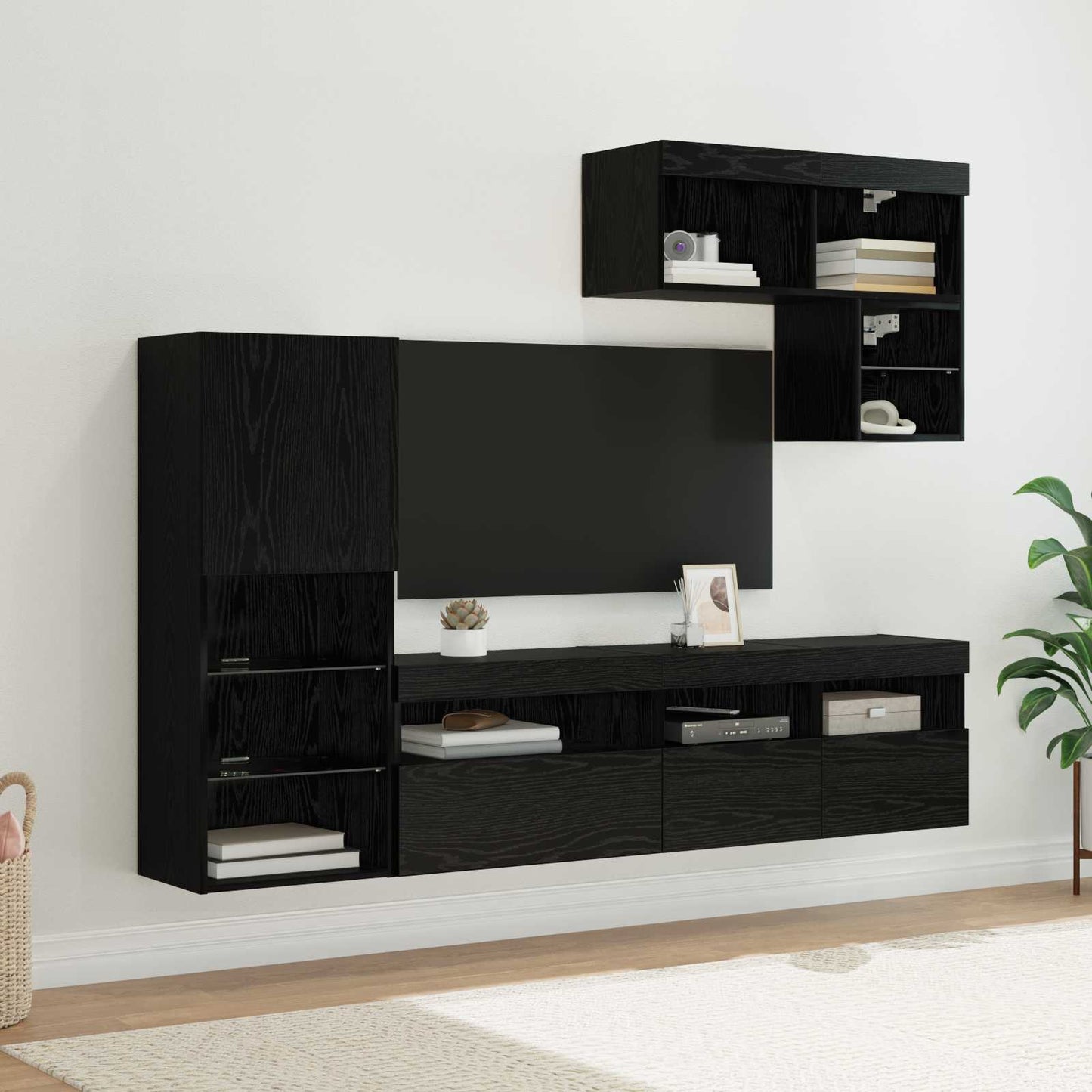 TV-Wandgeräte 6 pcs Schwarz Eichen-Optik Holzwerkstoff
