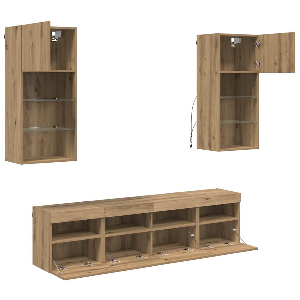 TV Wand Einheiten mit LED 5 pcs Artisan-Eiche 40,5 x 30 x 90 cm