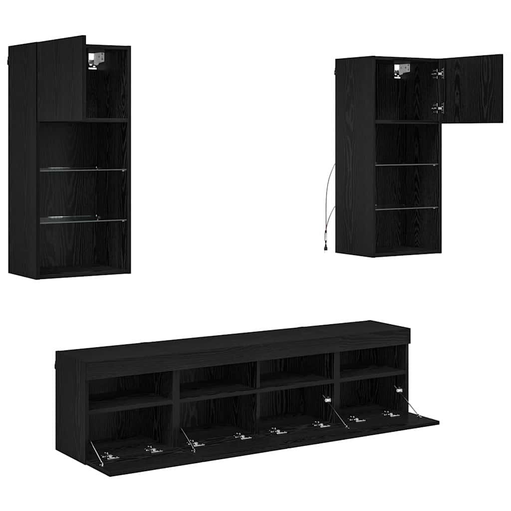 TV Wand Einheiten mit LED 5 pcs Schwarz Eichen-Optik