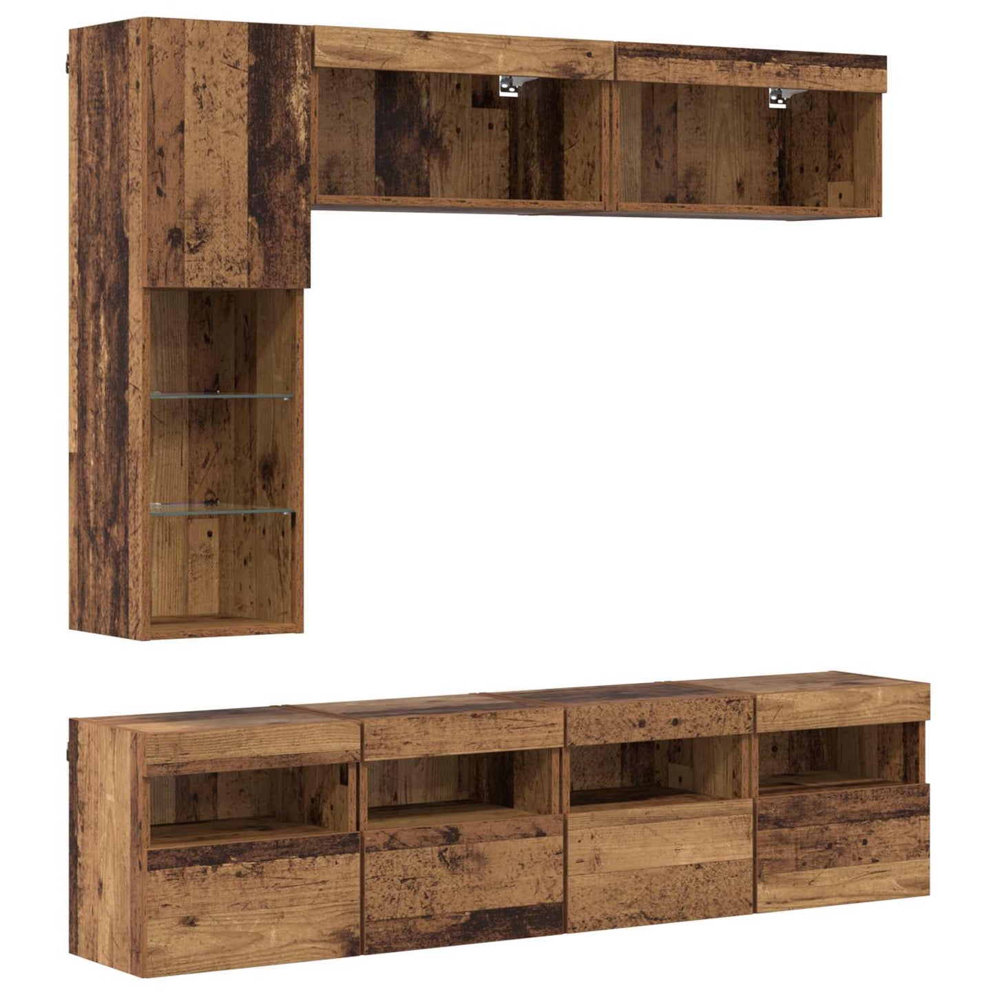 TV-Schränk mit LED Wandmontiert 7 pcs Altholz Holzwerkstoff