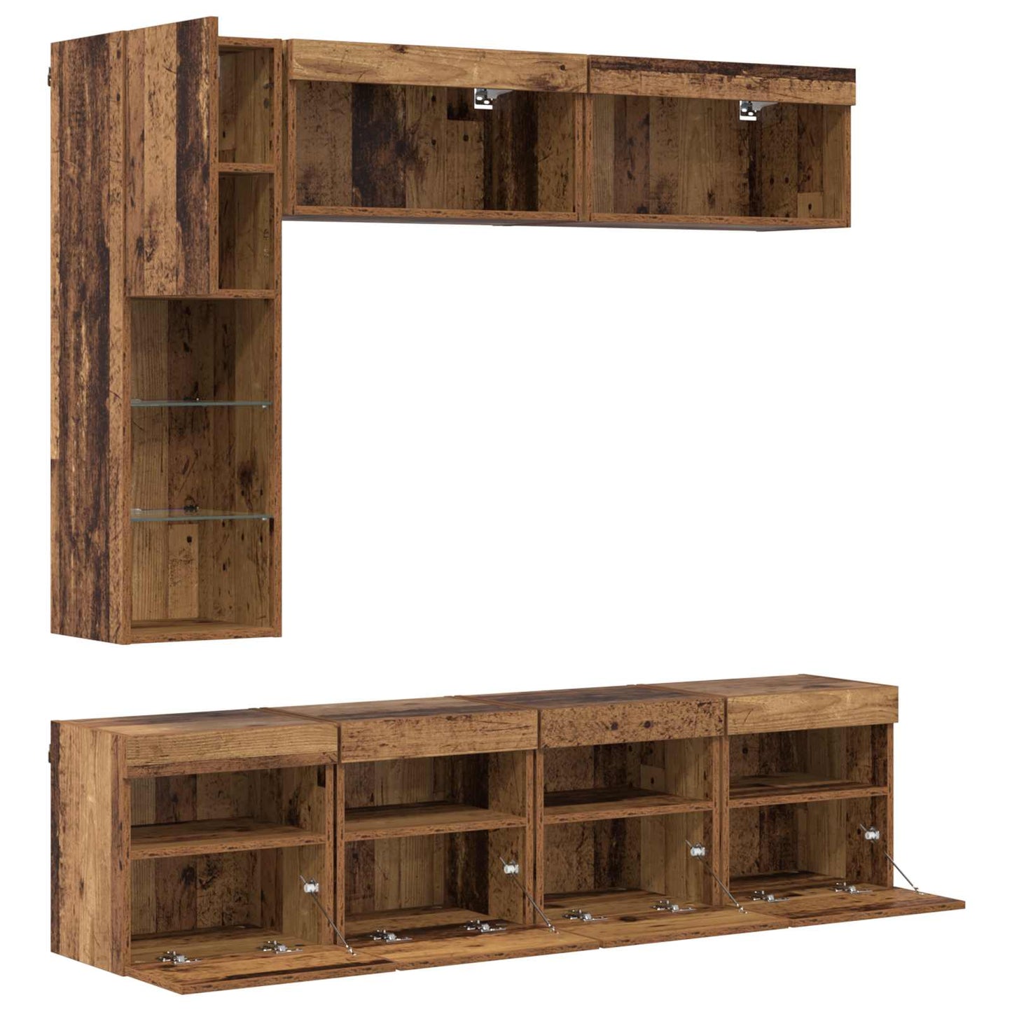 TV-Schränk mit LED Wandmontiert 7 pcs Altholz Holzwerkstoff