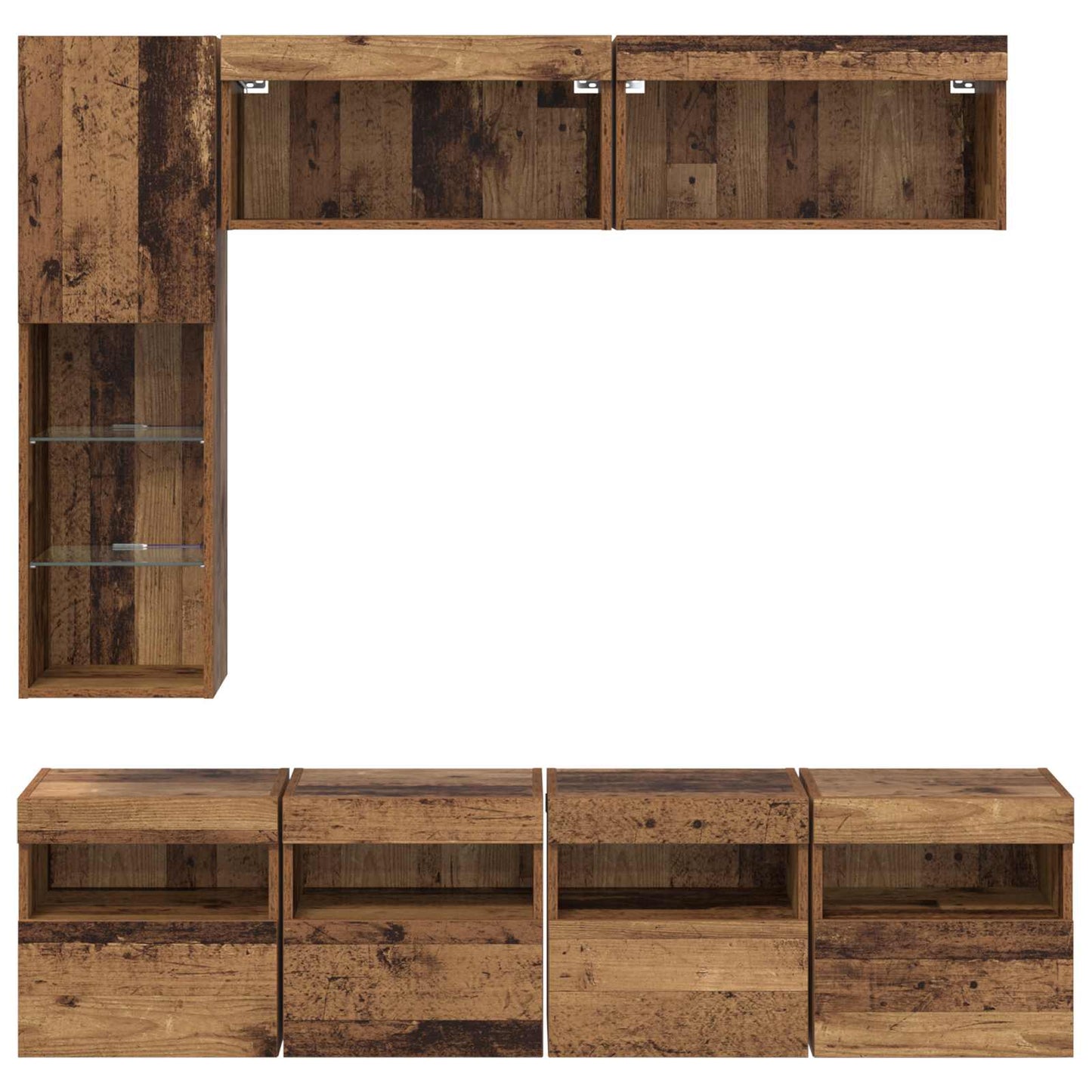 TV-Schränk mit LED Wandmontiert 7 pcs Altholz Holzwerkstoff