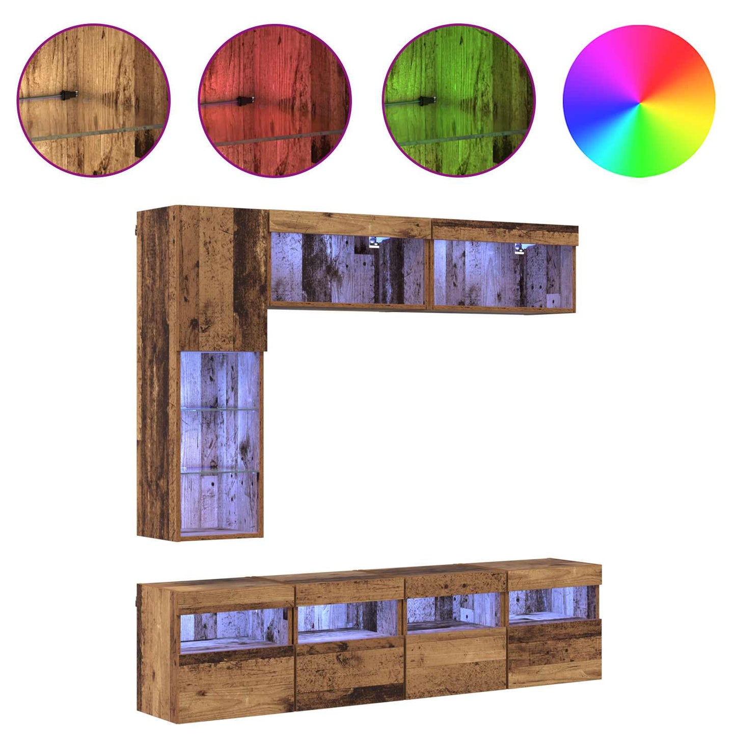 TV-Schränk mit LED Wandmontiert 7 pcs Altholz Holzwerkstoff
