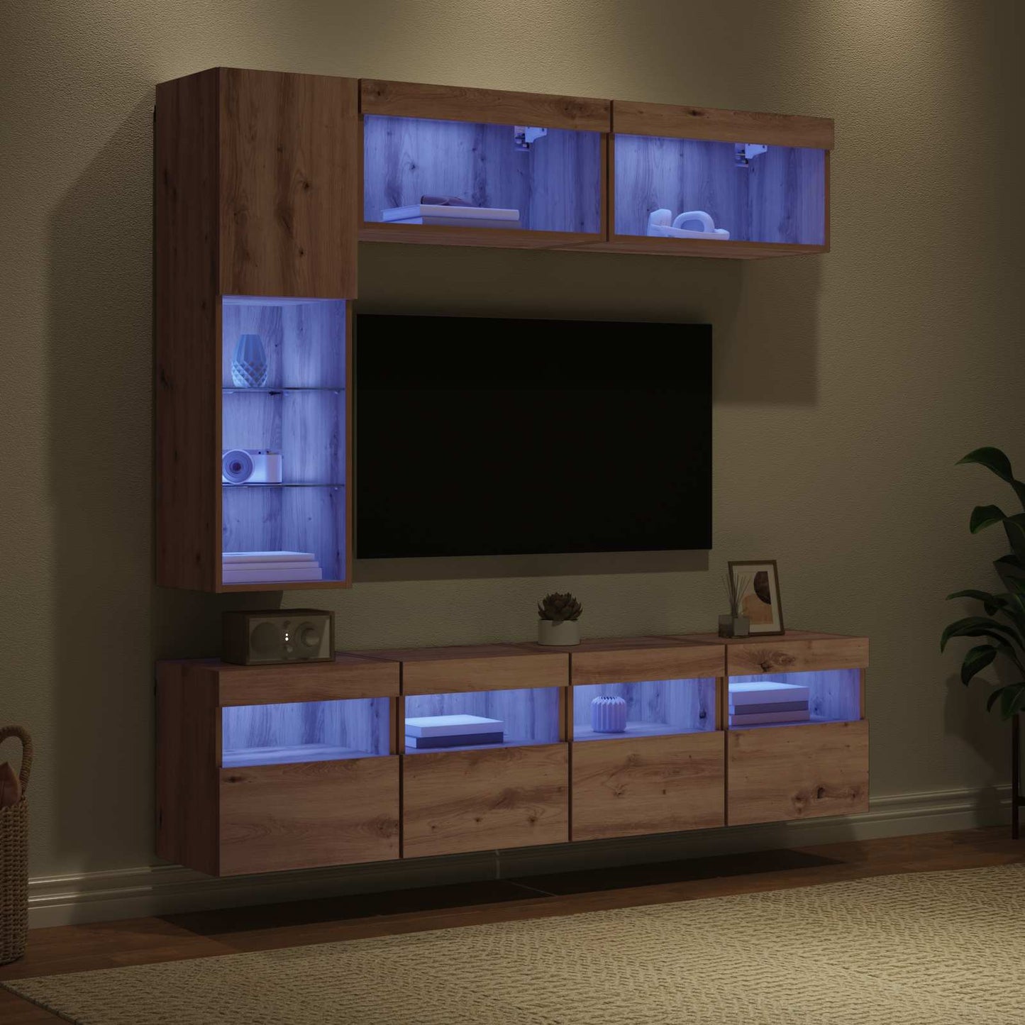 TV-Schränk mit LED 7 pcs Artisan-Eiche Holzwerkstoff