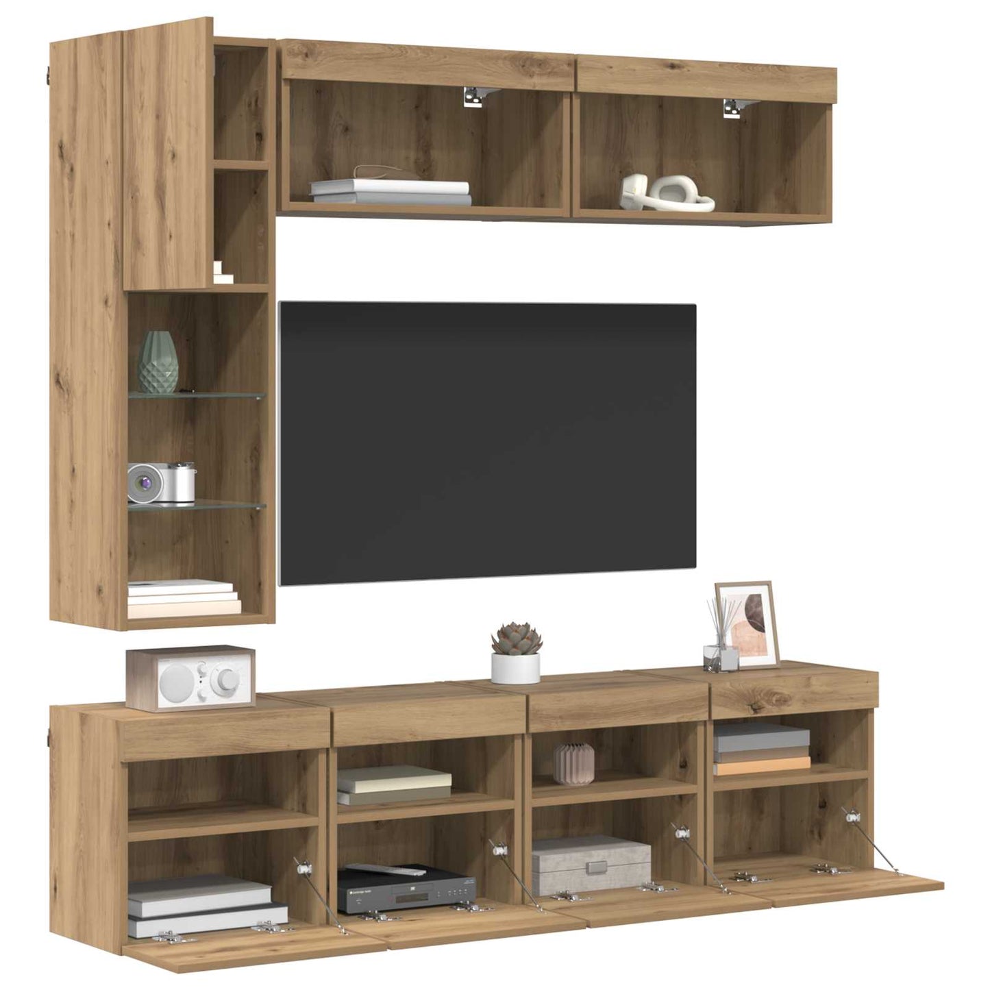 TV-Schränk mit LED 7 pcs Artisan-Eiche Holzwerkstoff