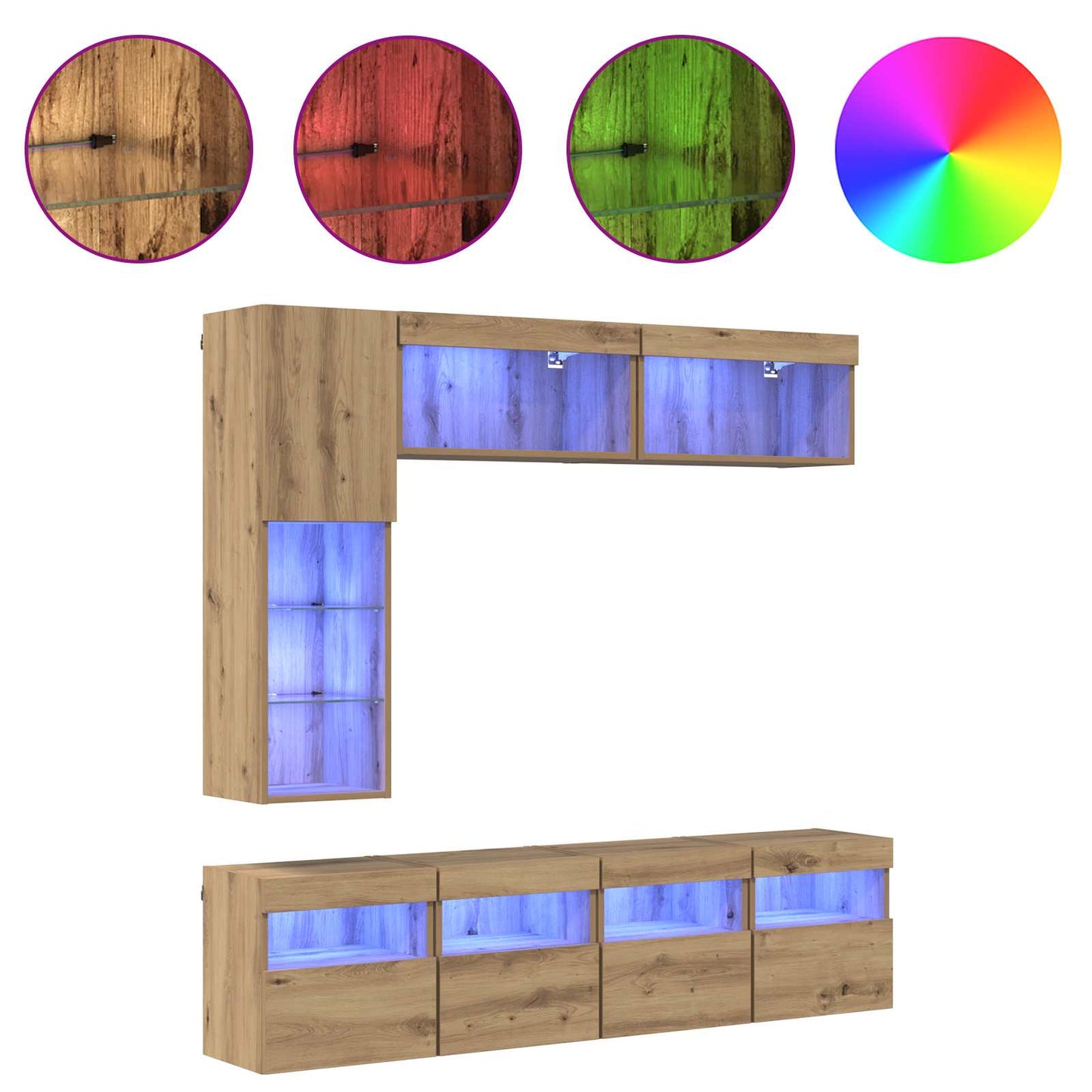 TV-Schränk mit LED 7 pcs Artisan-Eiche Holzwerkstoff