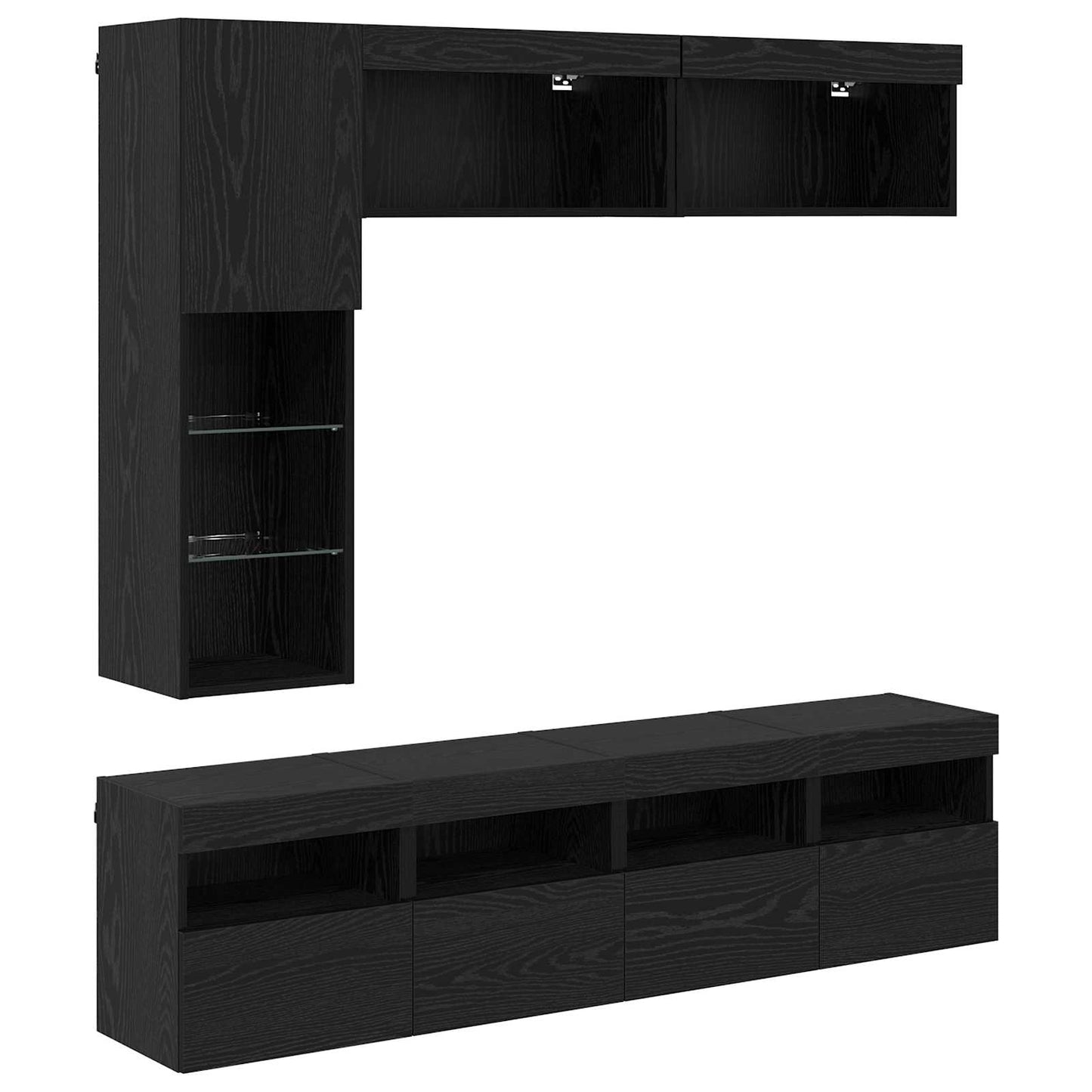 TV-Schränk mit LED 7 pcs Schwarz Eichen-Optik Holzwerkstoff