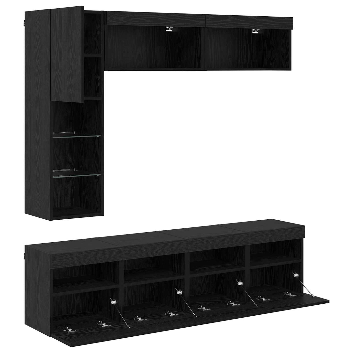 TV-Schränk mit LED 7 pcs Schwarz Eichen-Optik Holzwerkstoff