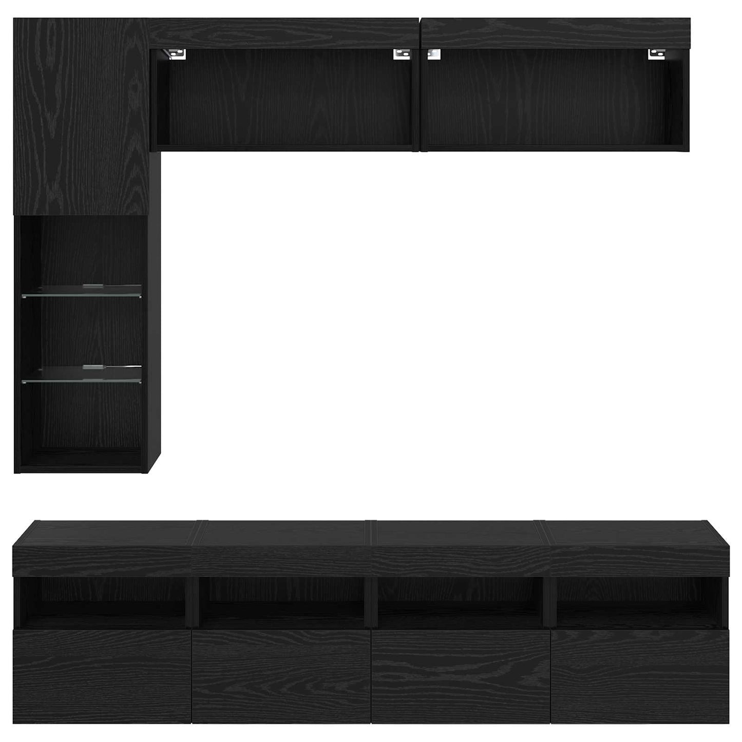 TV-Schränk mit LED 7 pcs Schwarz Eichen-Optik Holzwerkstoff