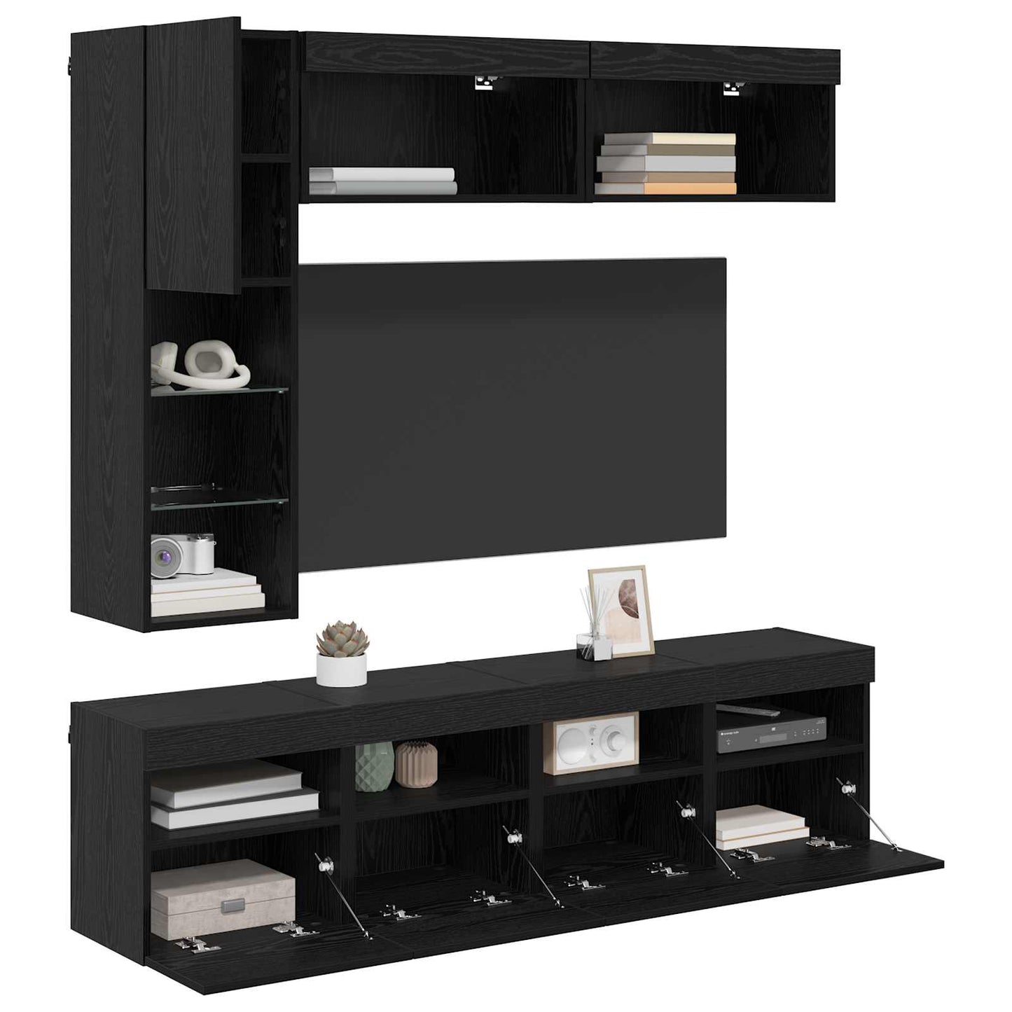 TV-Schränk mit LED 7 pcs Schwarz Eichen-Optik Holzwerkstoff