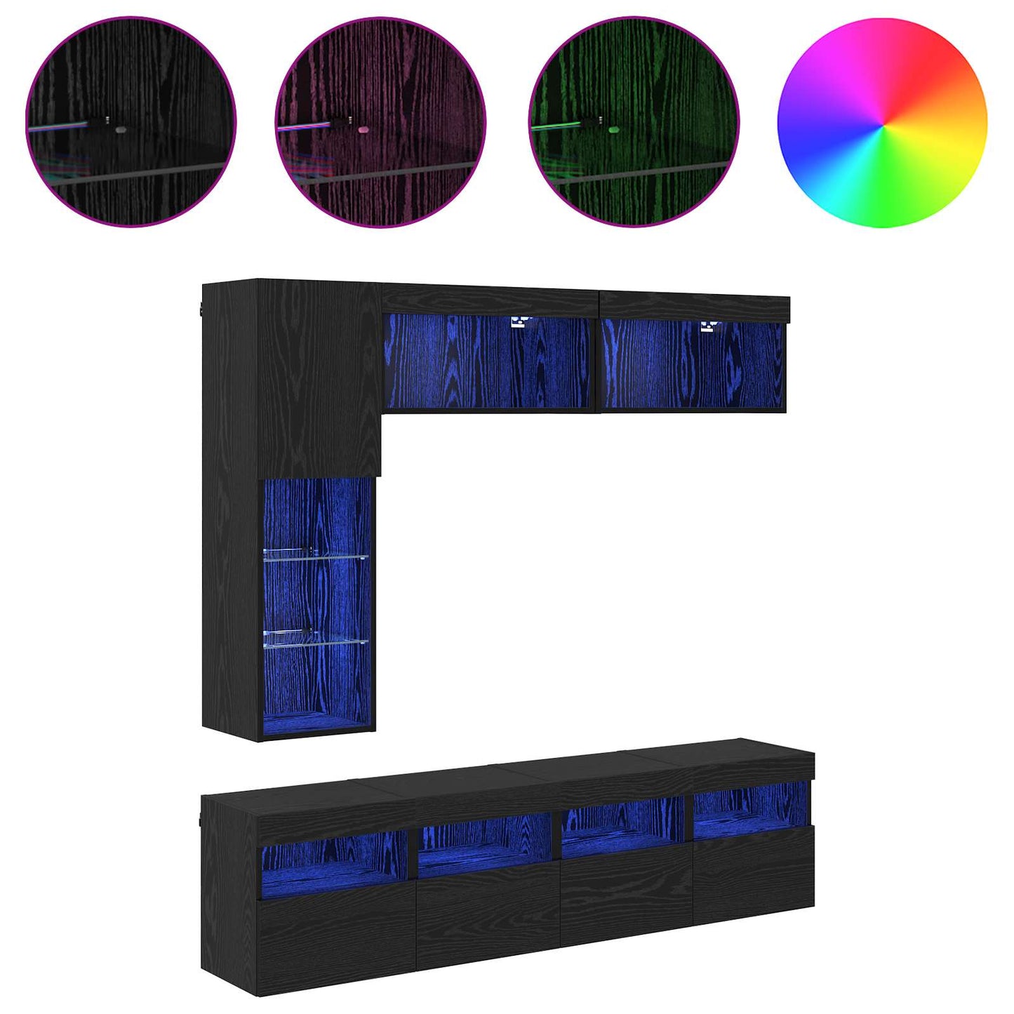 TV-Schränk mit LED 7 pcs Schwarz Eichen-Optik Holzwerkstoff