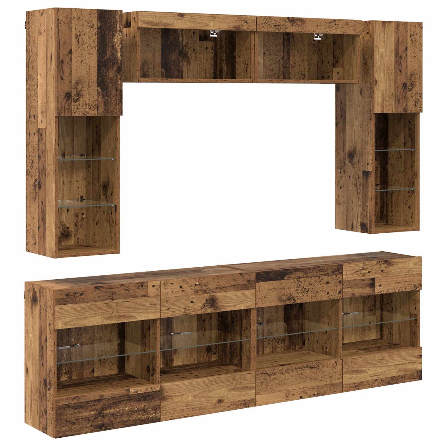 TV-Wandregal-Set mit LED 6 pcs Altholz Holzwerkstoff