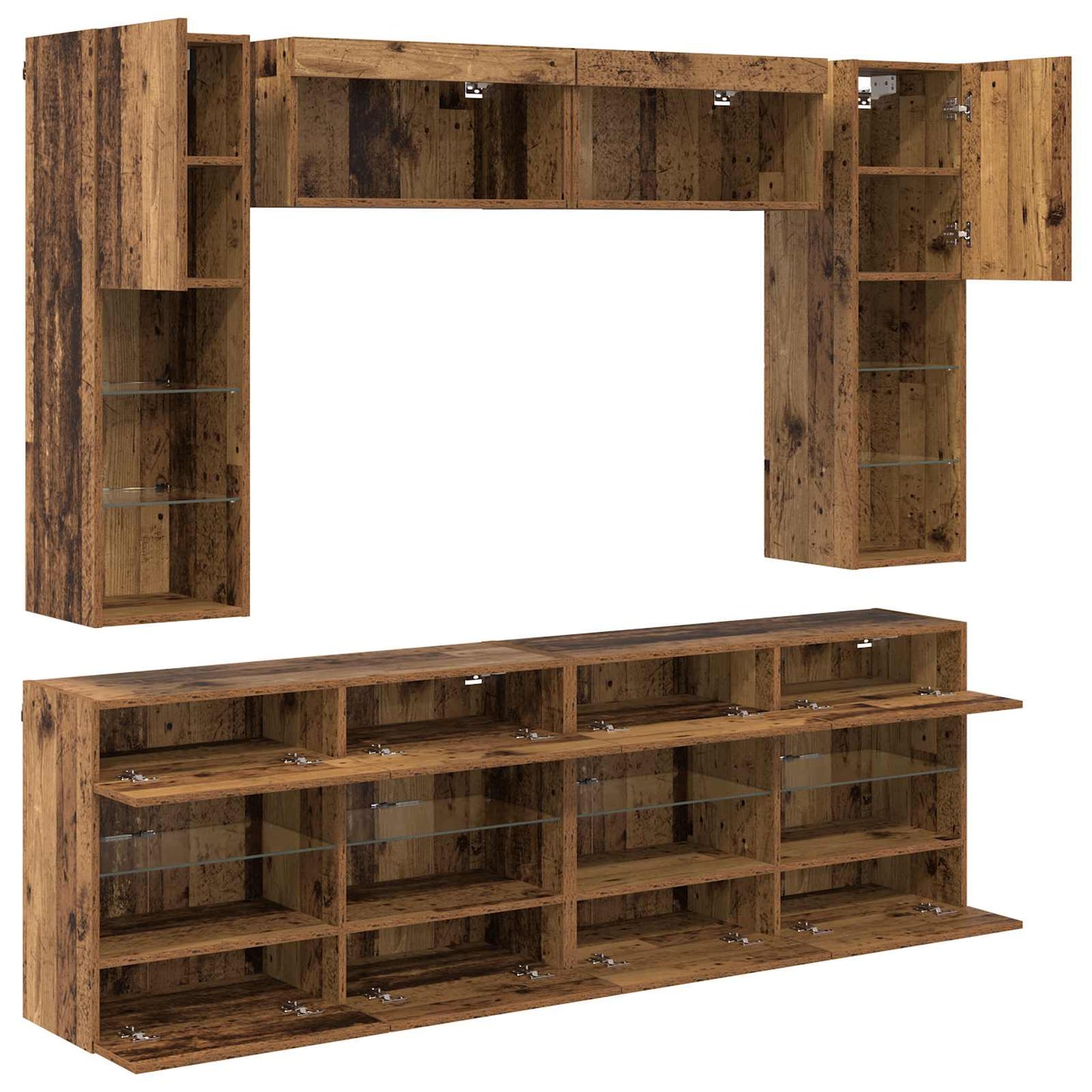 TV-Wandregal-Set mit LED 6 pcs Altholz Holzwerkstoff