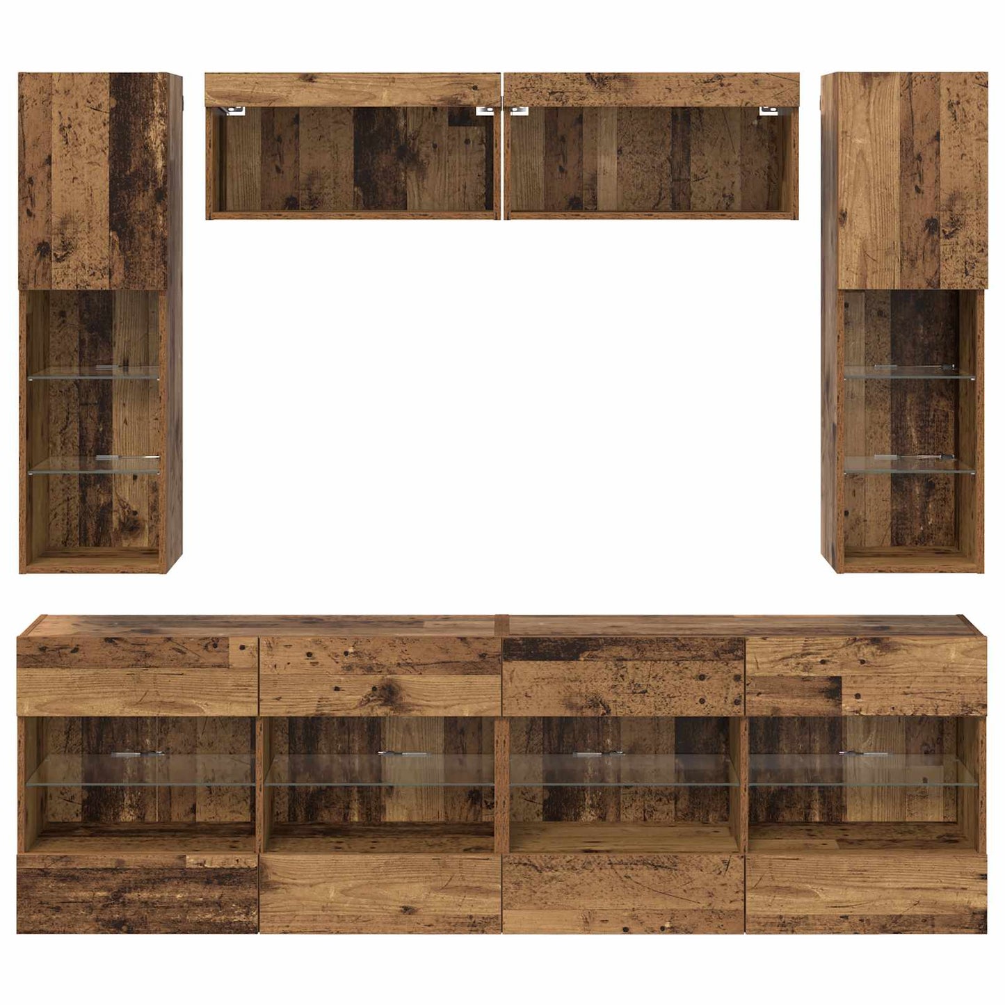 TV-Wandregal-Set mit LED 6 pcs Altholz Holzwerkstoff