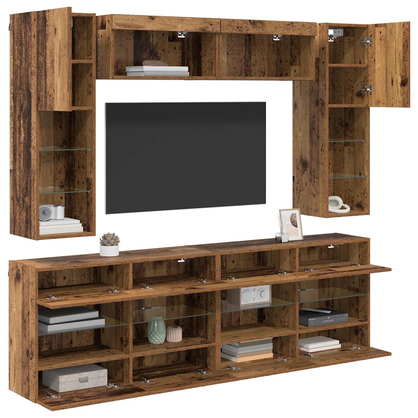 TV-Wandregal-Set mit LED 6 pcs Altholz Holzwerkstoff