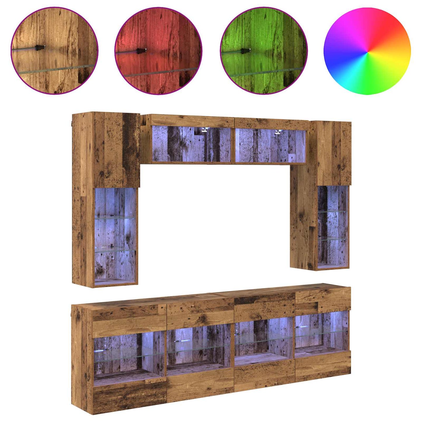 TV-Wandregal-Set mit LED 6 pcs Altholz Holzwerkstoff
