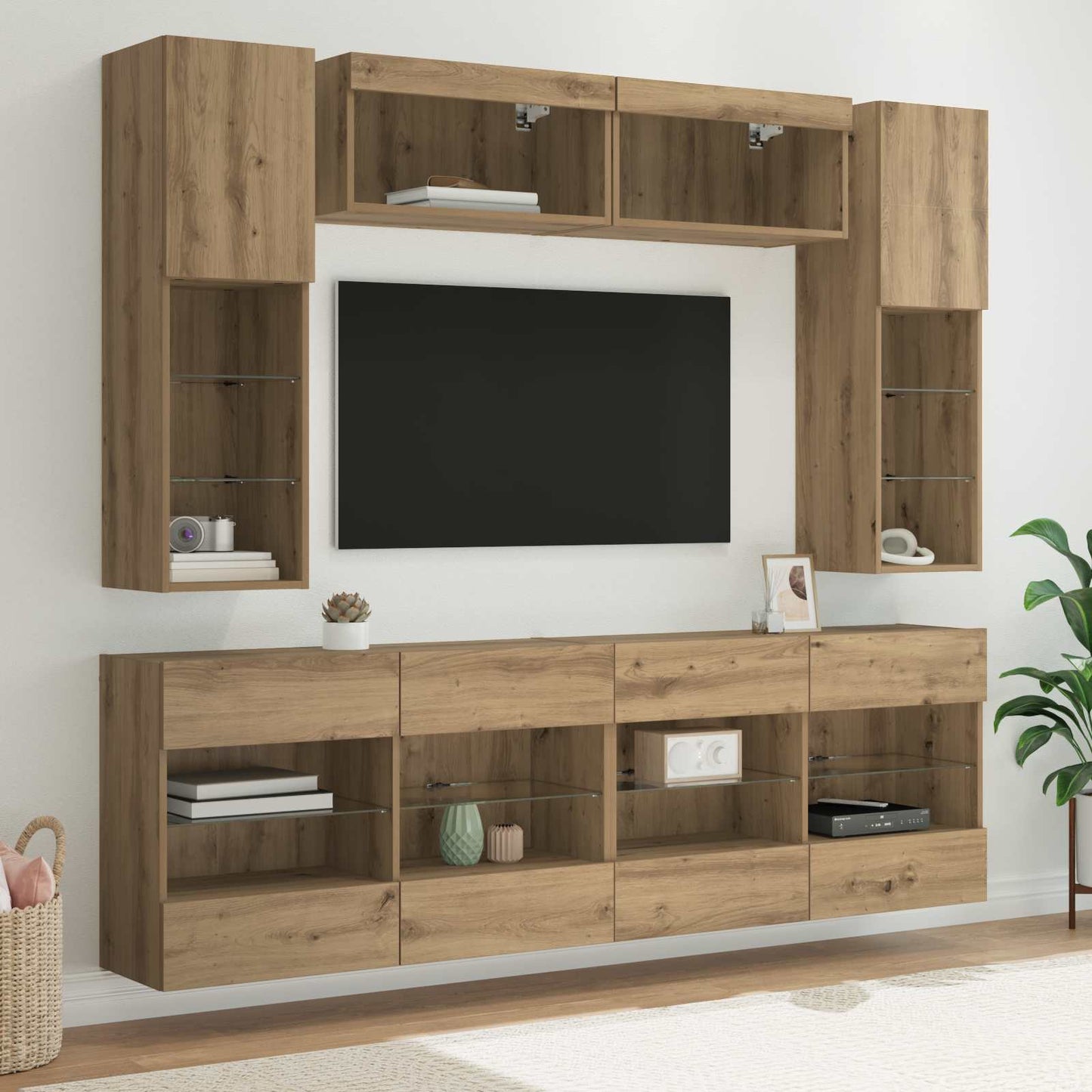 TV-Wandregal-Set mit LED 6 pcs Artisan-Eiche Holzwerkstoff