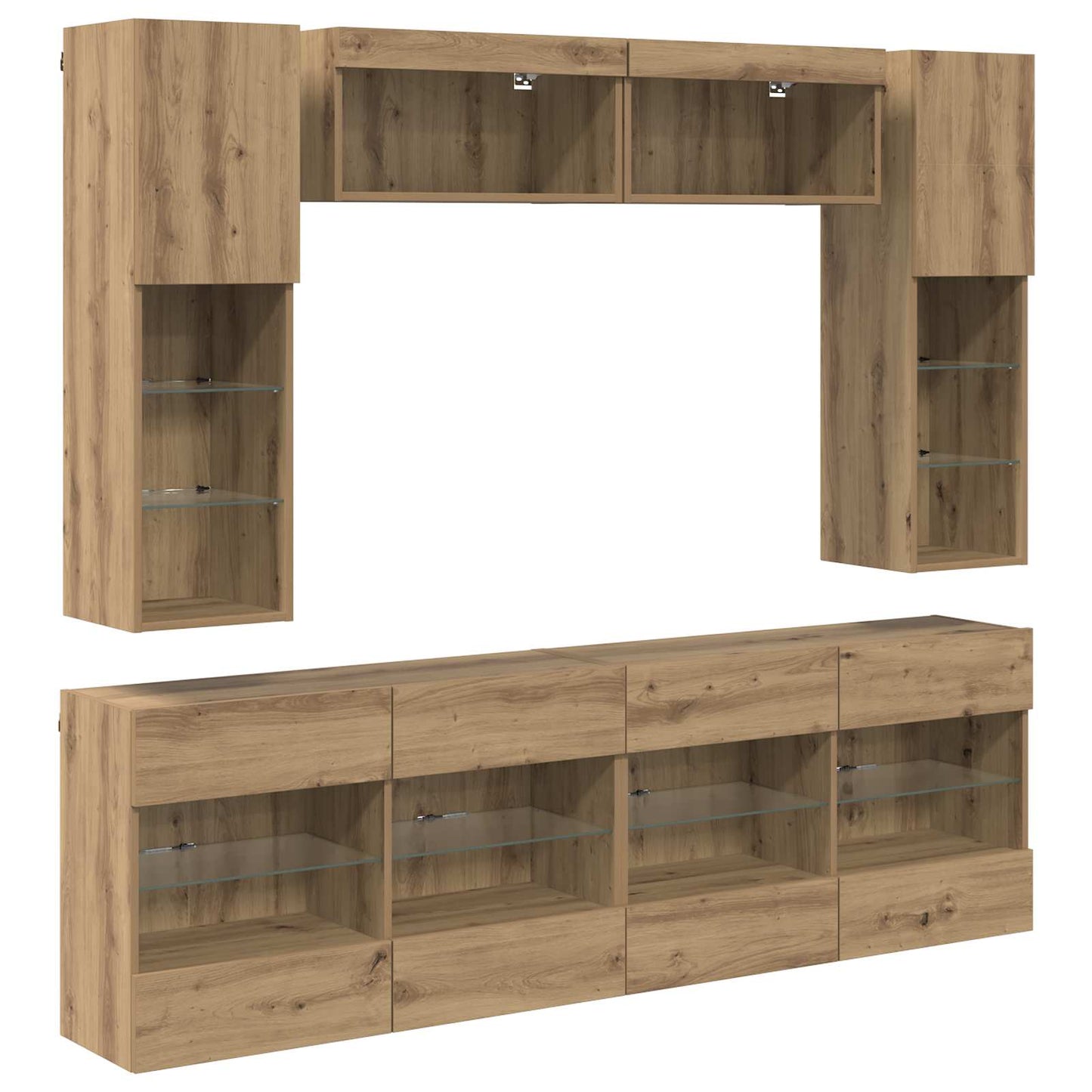 TV-Wandregal-Set mit LED 6 pcs Artisan-Eiche Holzwerkstoff