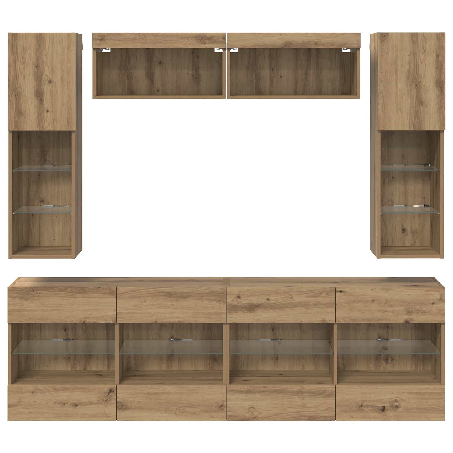 TV-Wandregal-Set mit LED 6 pcs Artisan-Eiche Holzwerkstoff