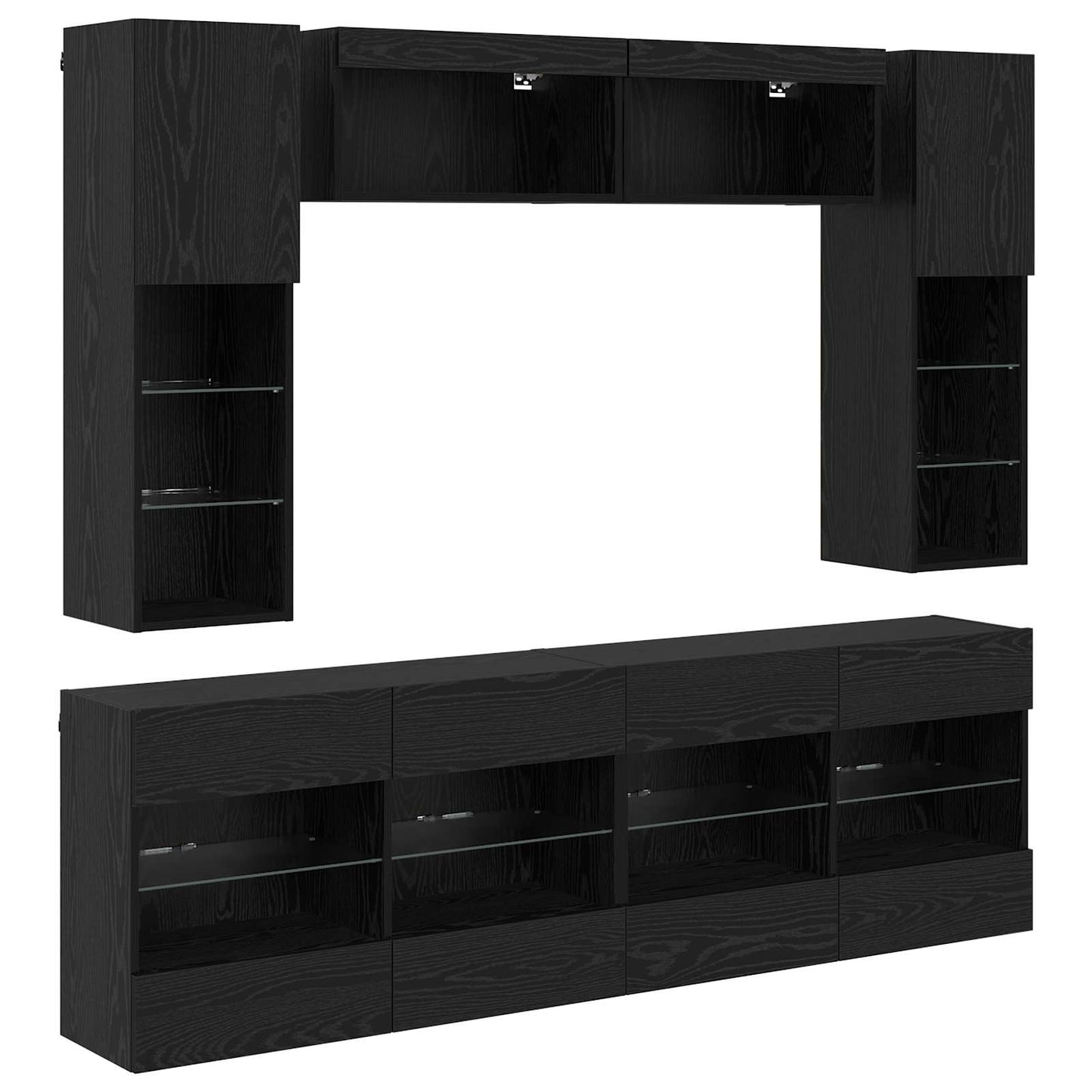 TV Wandmöbel Set mit LED 6 Stk. Schwarz Eiche Holzwerkstoff