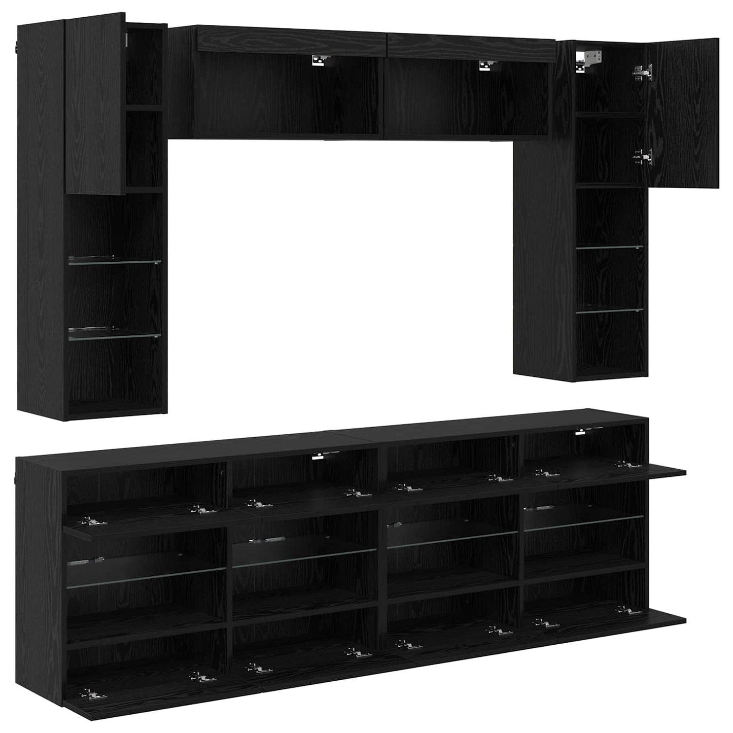 TV Wandmöbel Set mit LED 6 Stk. Schwarz Eiche Holzwerkstoff