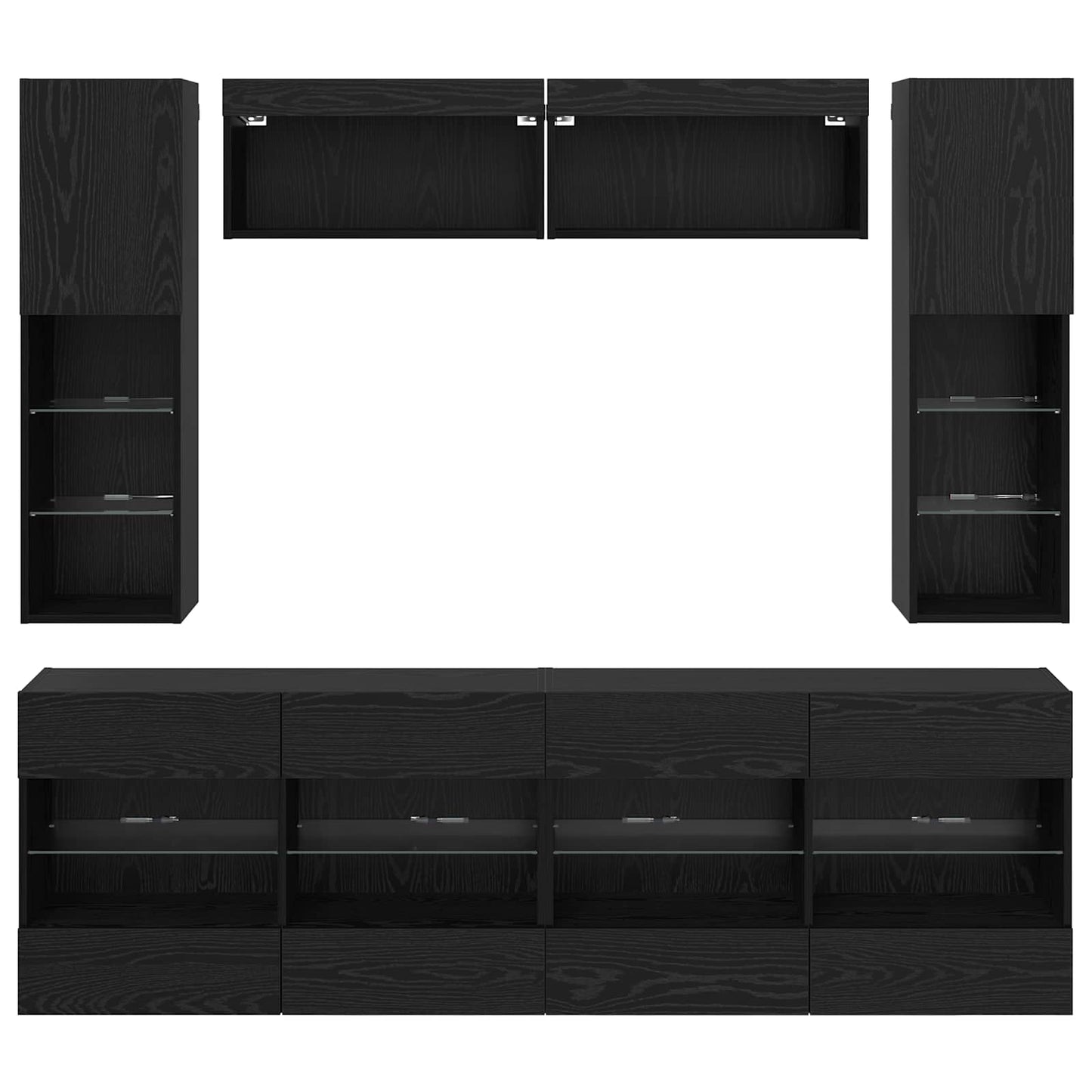 TV Wandmöbel Set mit LED 6 Stk. Schwarz Eiche Holzwerkstoff