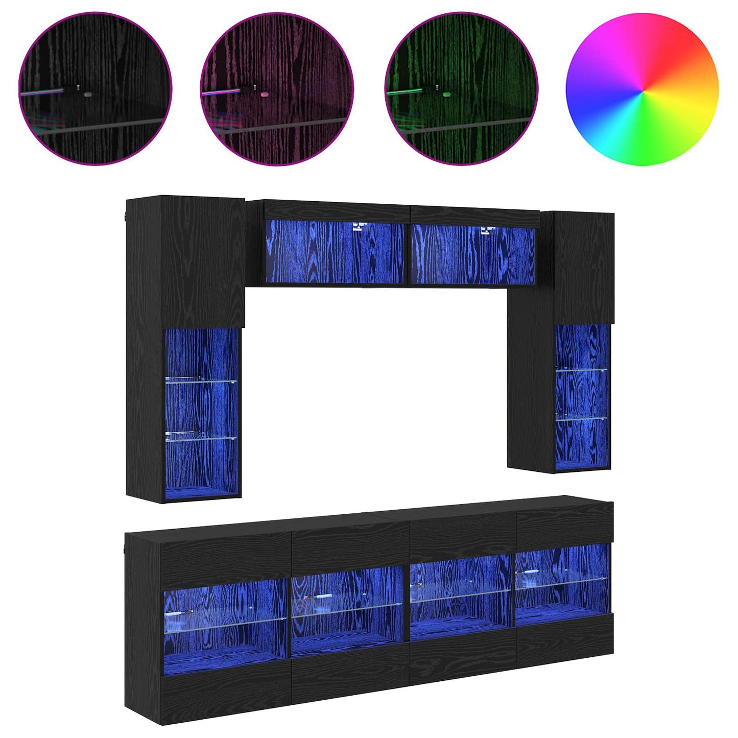 TV Wandmöbel Set mit LED 6 Stk. Schwarz Eiche Holzwerkstoff