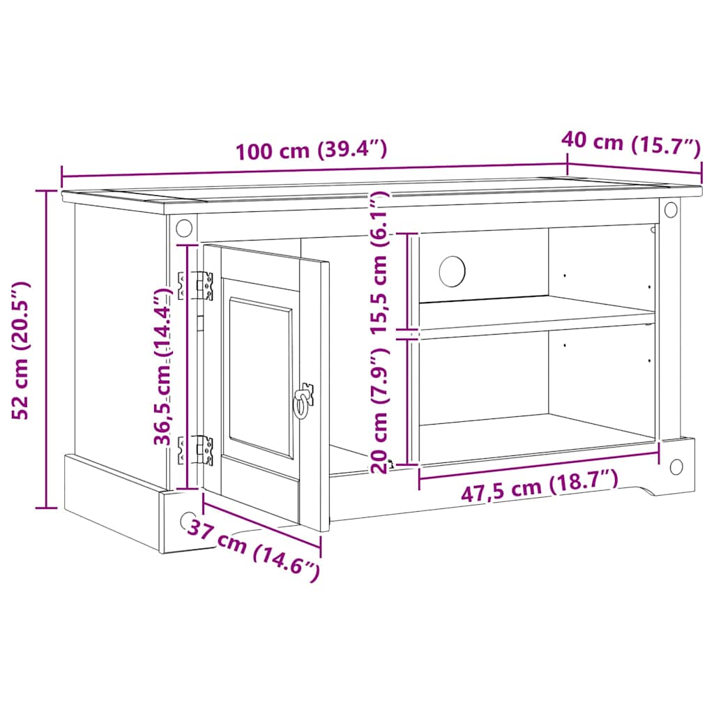 TV-Schränk Corona Weiß 100 x 40 x 52 cm Massives Kiefernholz
