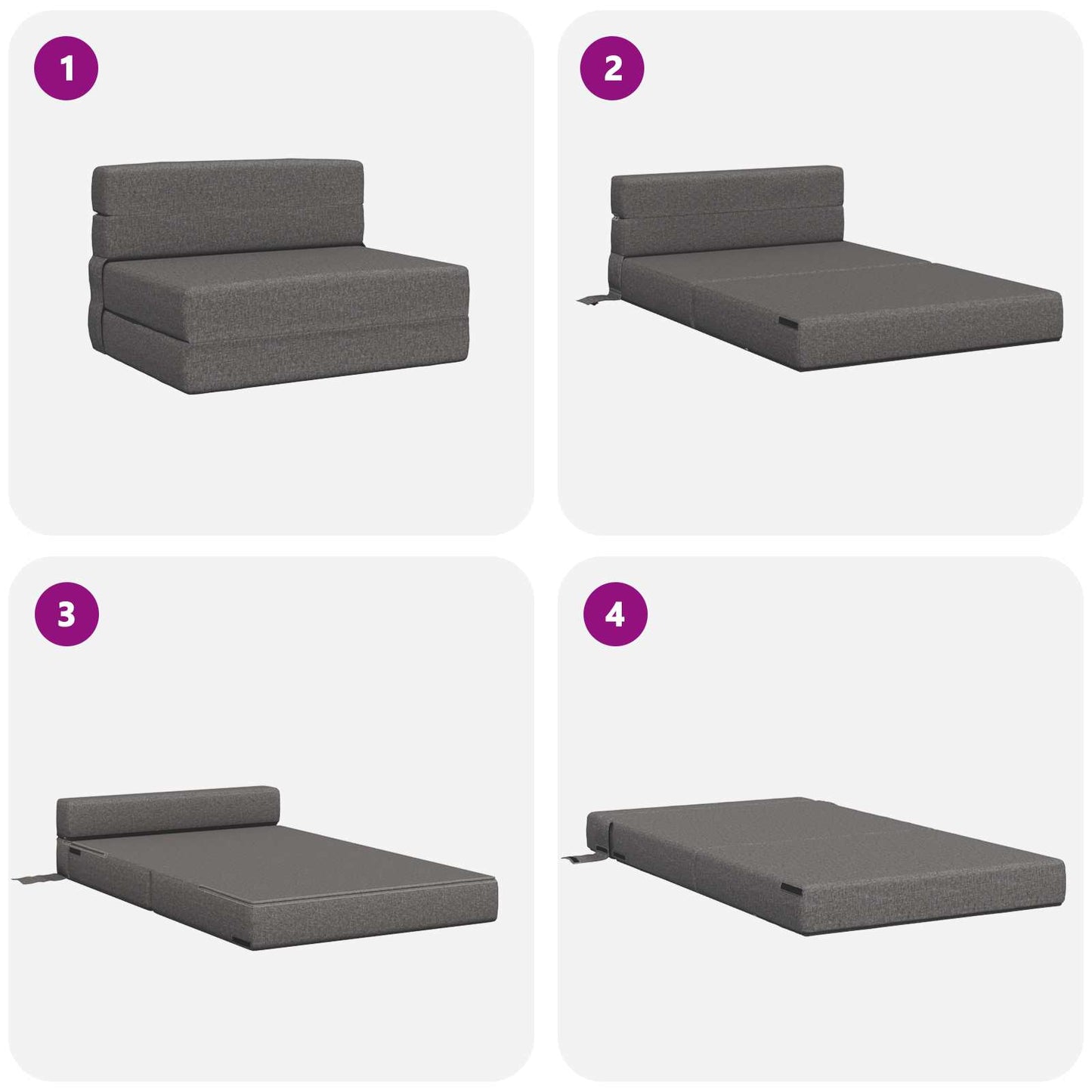 Klappsofa Bett Hellgrau 190 x 100 x 15 cm Stoff