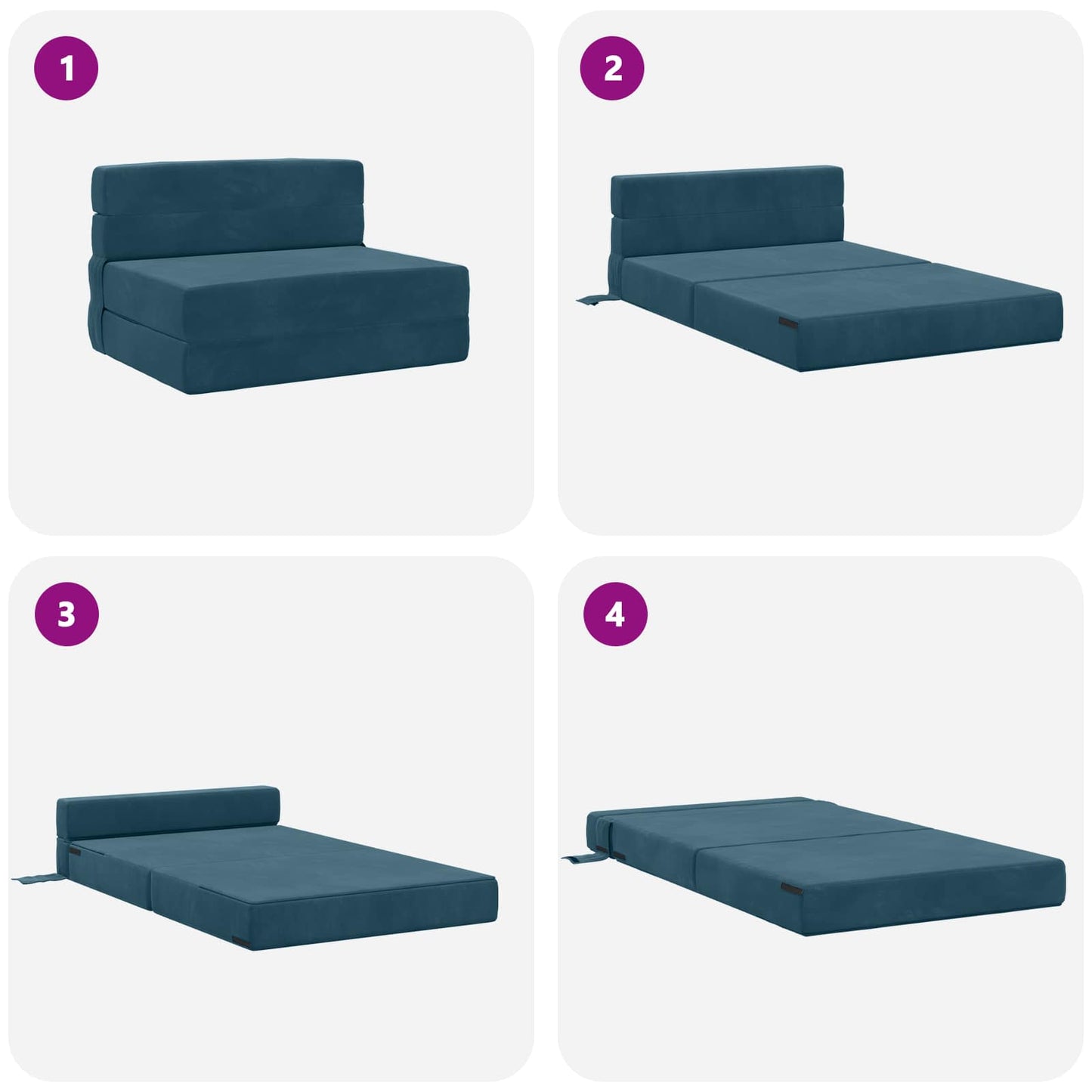 Klappsofa Bett Blau 190 x 100 x 15 cm Samt