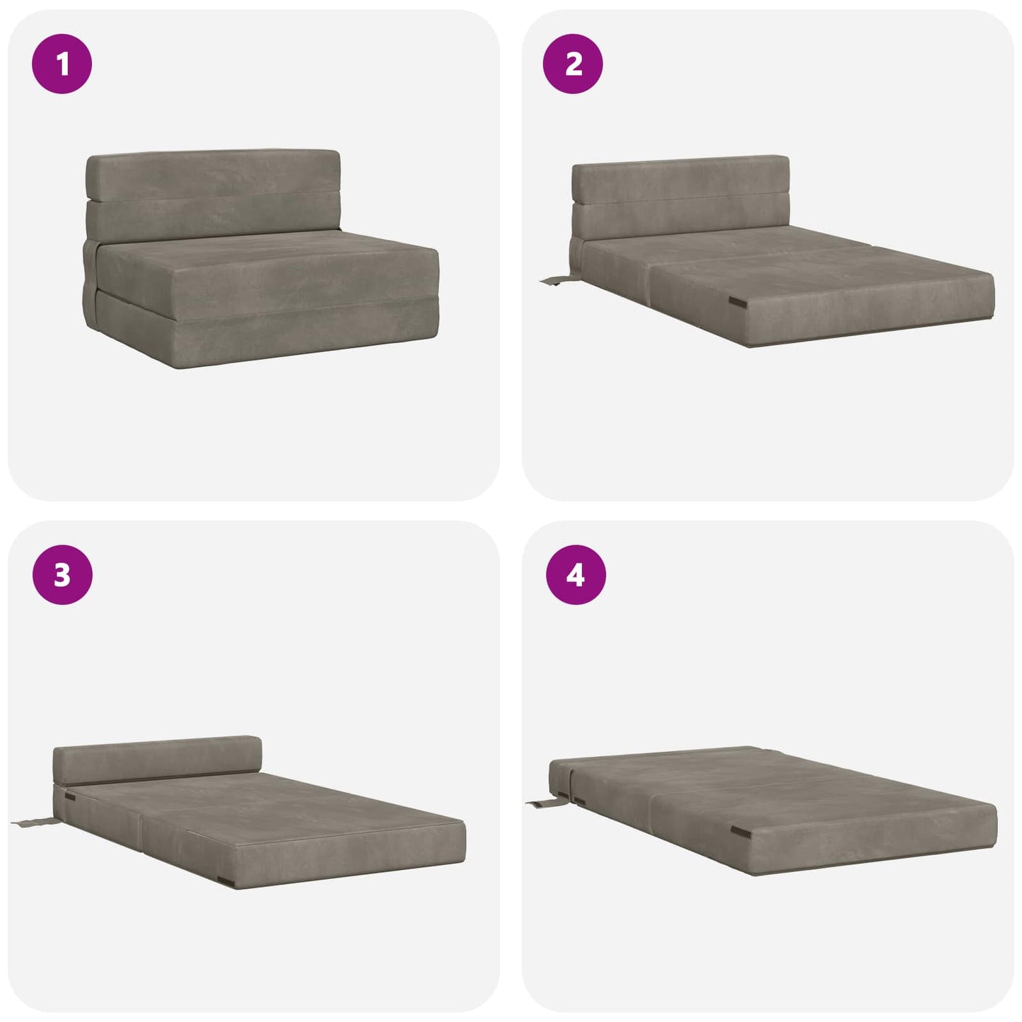 Klappsofa Bett Hellgrau 190 x 100 x 15 cm Samt