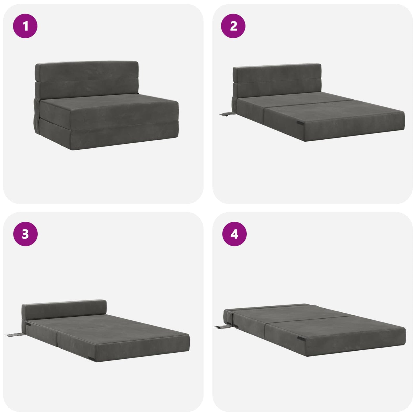 Klappsofa Bett Dunkelgrau 190 x 100 x 15 cm Samt
