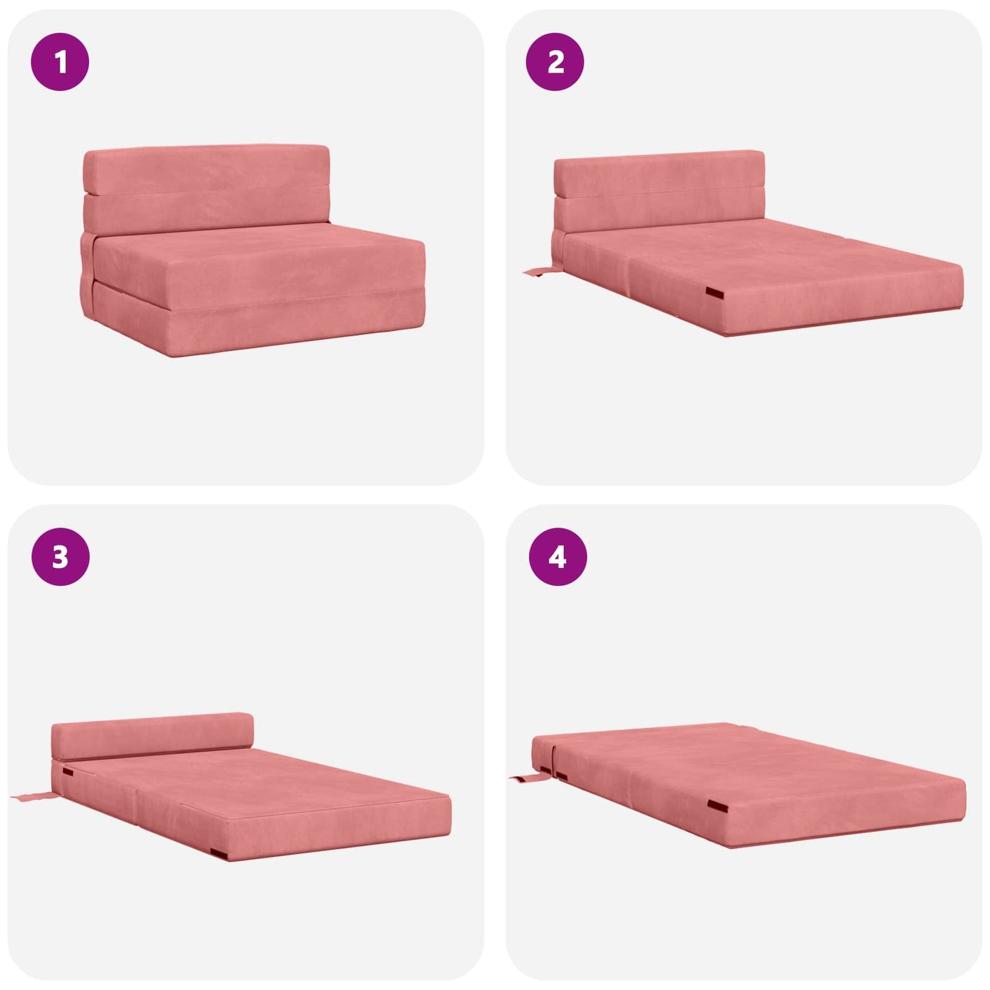 Klappsofa Bett Rosa 190 x 100 x 15 cm Samt