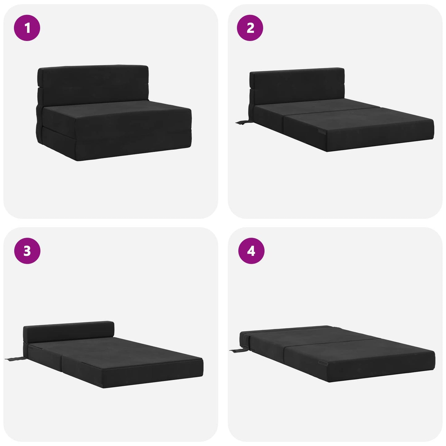Klappsofa Bett Schwarz 190 x 100 x 15 cm Samt