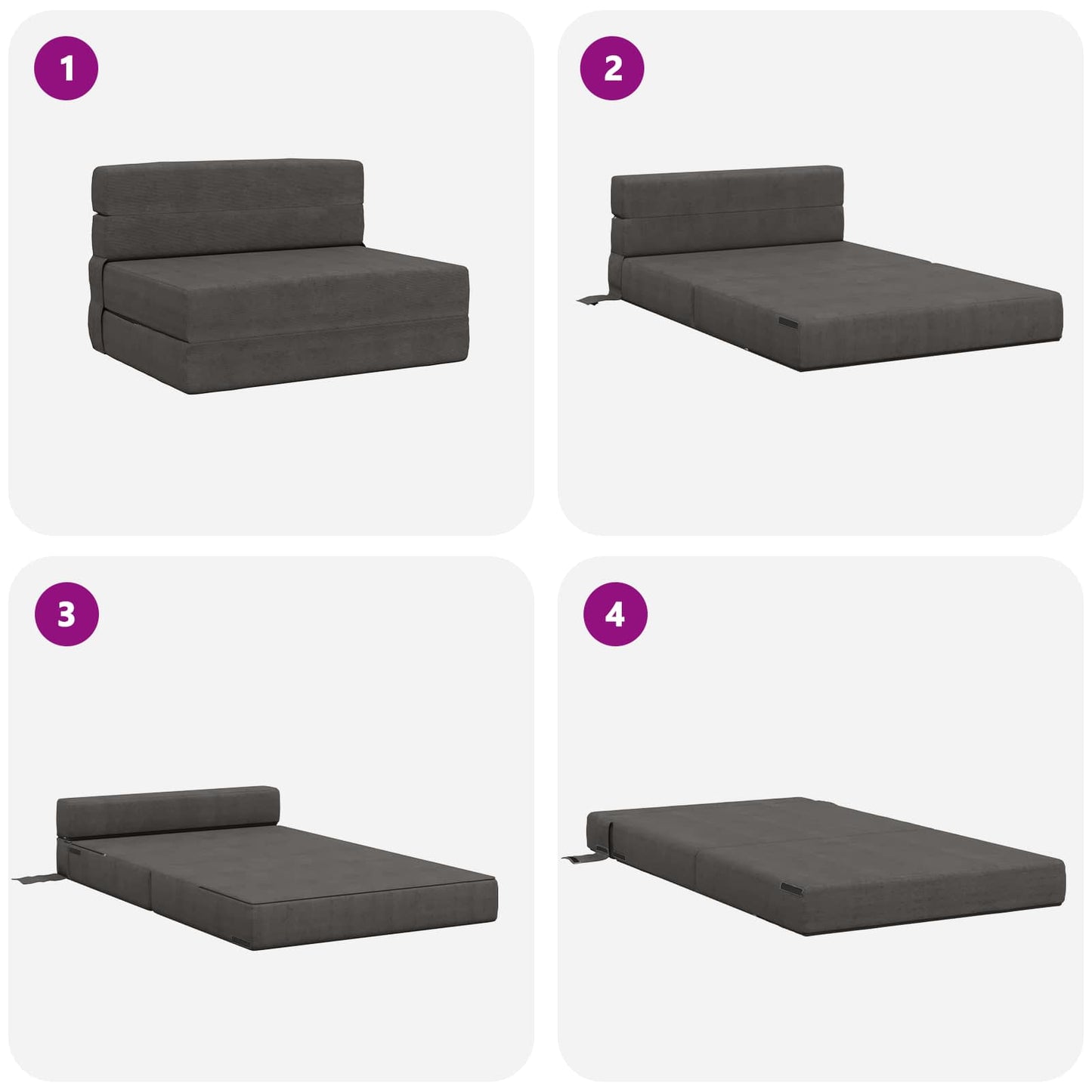 Klappsofa Bett Dunkelgrau 190 x 100 x 15 cm Cordstoff