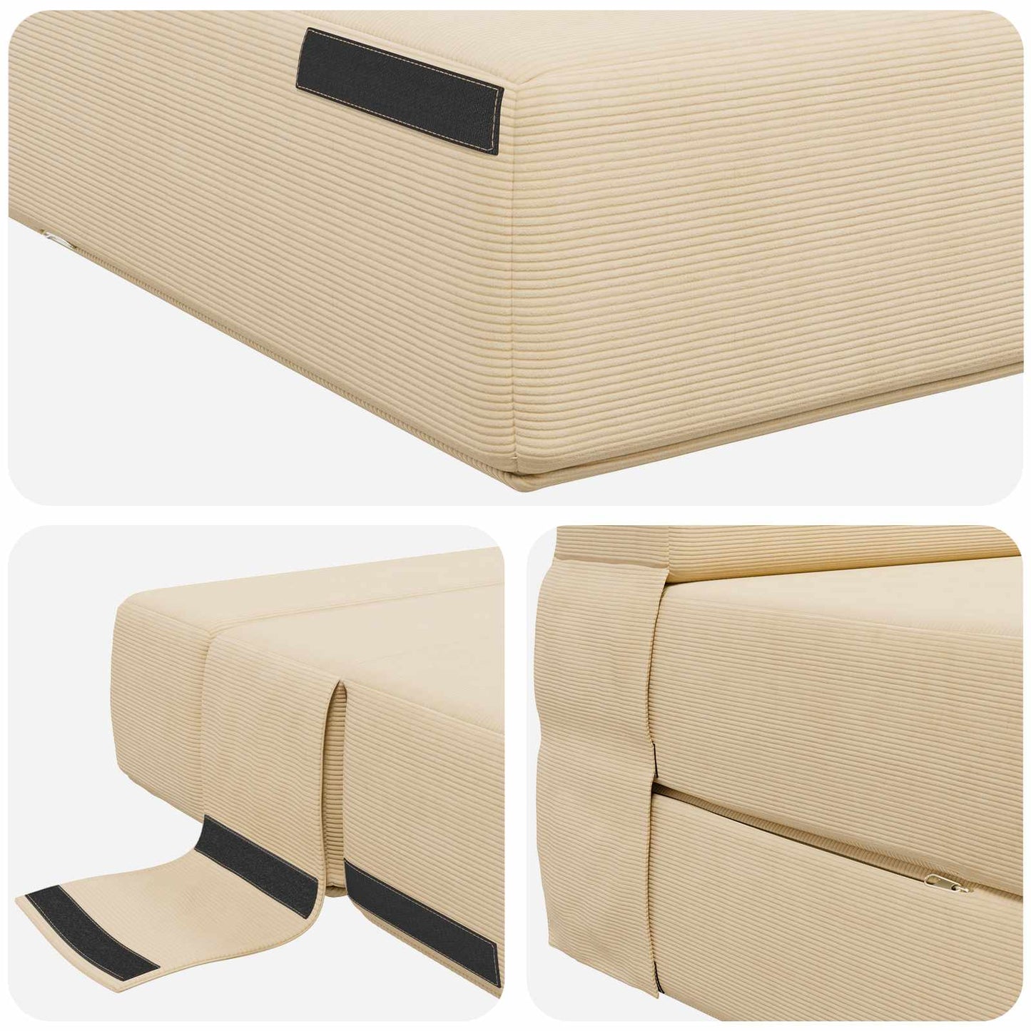 Klappsofa Bett Creme 190 x 100 x 15 cm Cordstoff