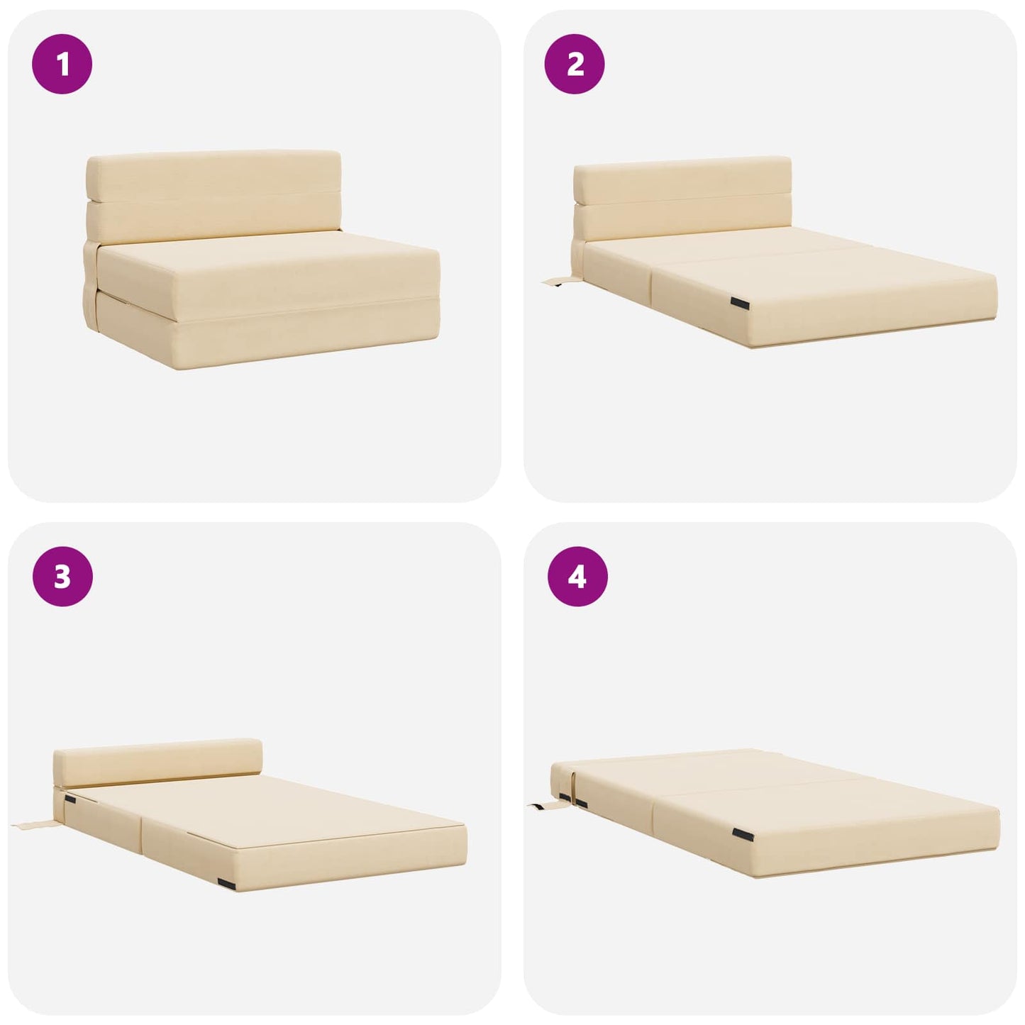 Klappsofa Bett Creme 190 x 100 x 15 cm Cordstoff