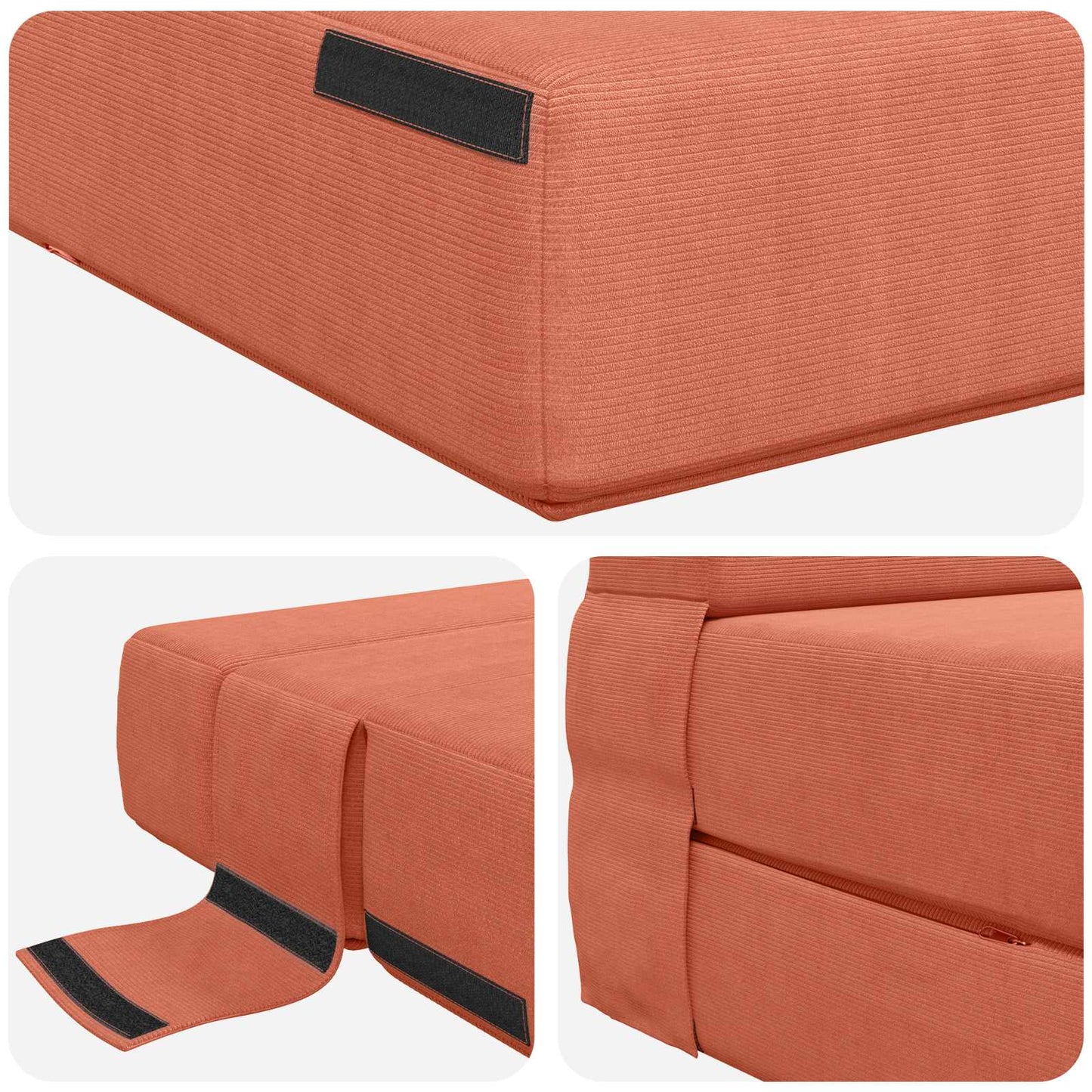 Klappsofa Bett Rot-Orange 190 x 100 x 15 cm Cordstoff