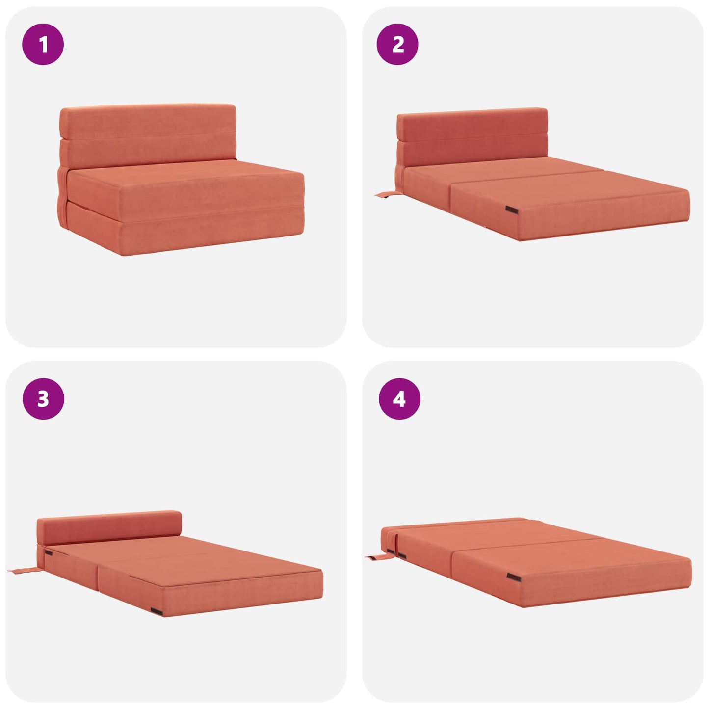 Klappsofa Bett Rot-Orange 190 x 100 x 15 cm Cordstoff