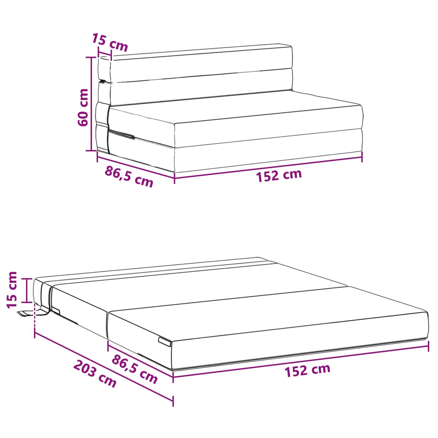 Klappsofa Bett Dunkelgrau 203 x 152 x 15 cm Samt
