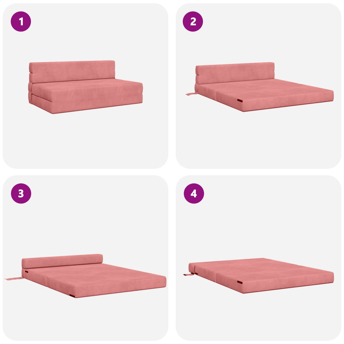 Klappsofa Bett Rosa 203 x 152 x 15 cm Samt