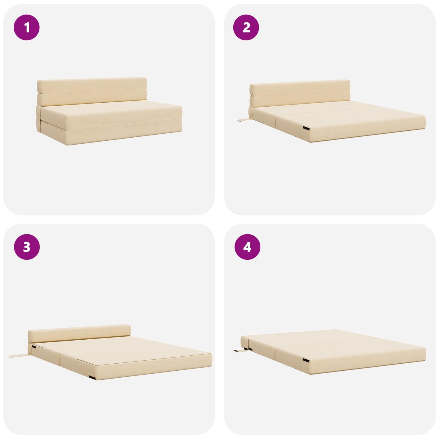 Klappsofa Bett Creme 203 x 152 x 15 cm Cordstoff