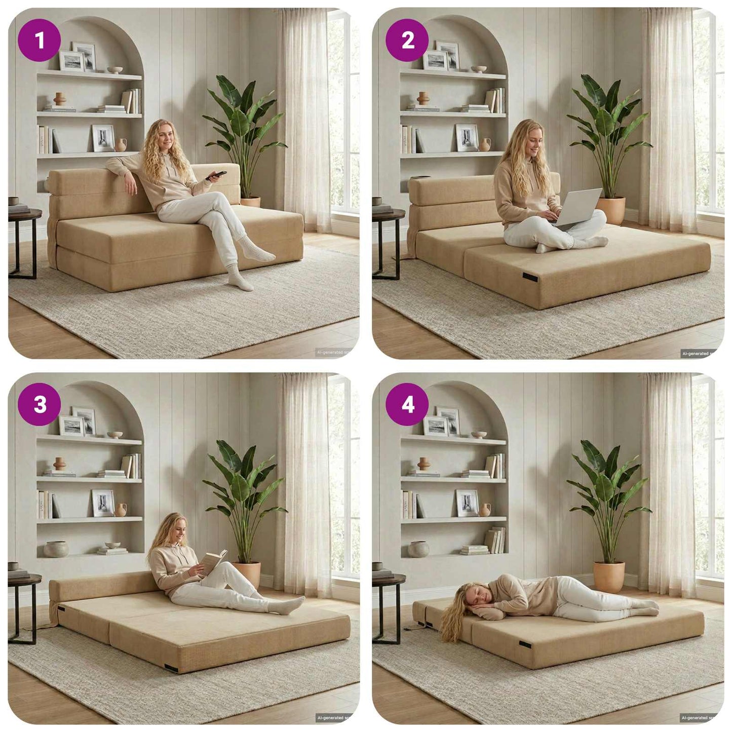 Klappsofa Bett Hellgrün-Grau 203 x 152 x 15 cm Cordstoff